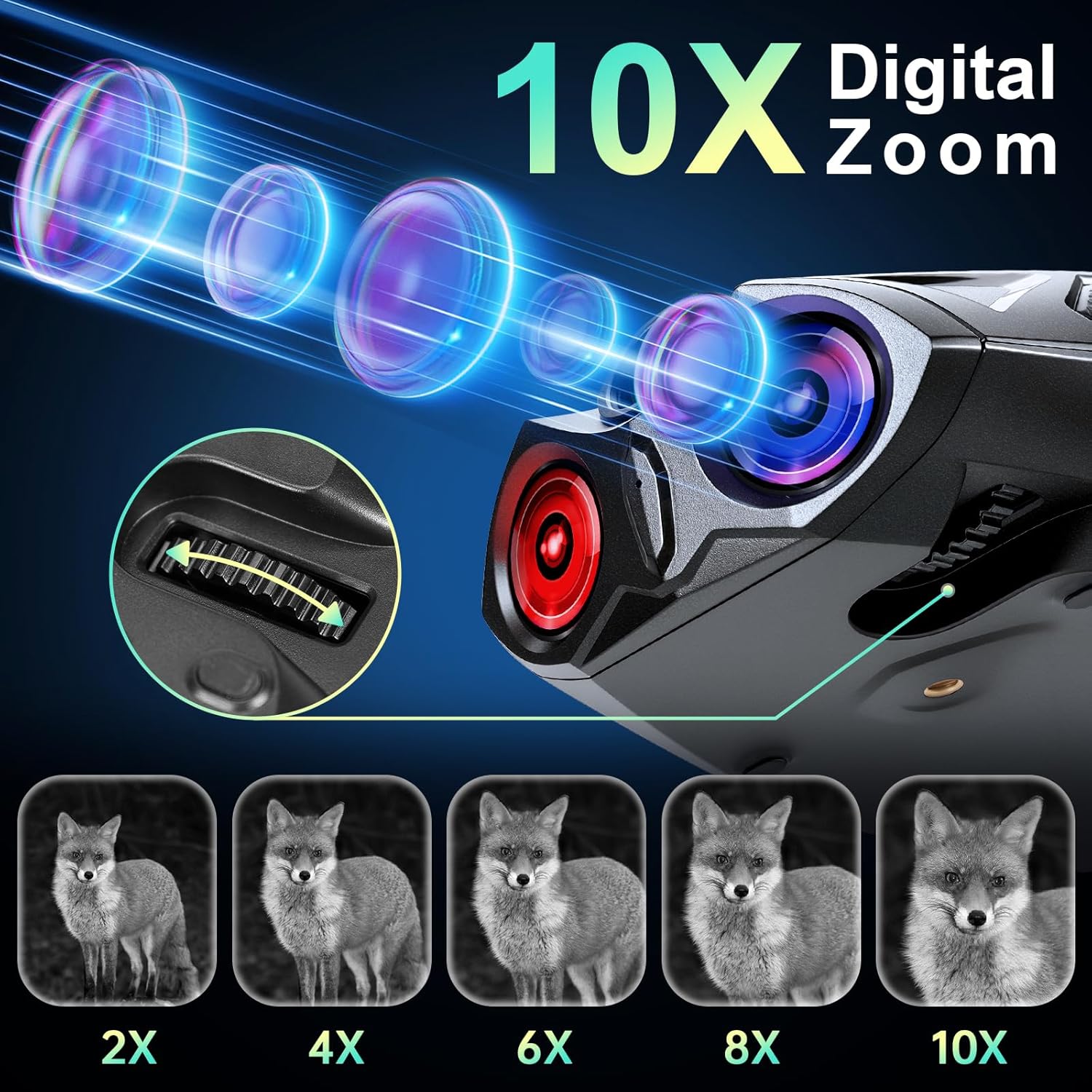 4K Night Vision Goggles, 4.0" HD Screen Night Vision Binoculars for Adults with 5000mAh Battery, 10X Zoom 7X Infrared Binoculars with 64GB Card for Photo & Video,Ideal for Camping Wildlife Observation - Image 6