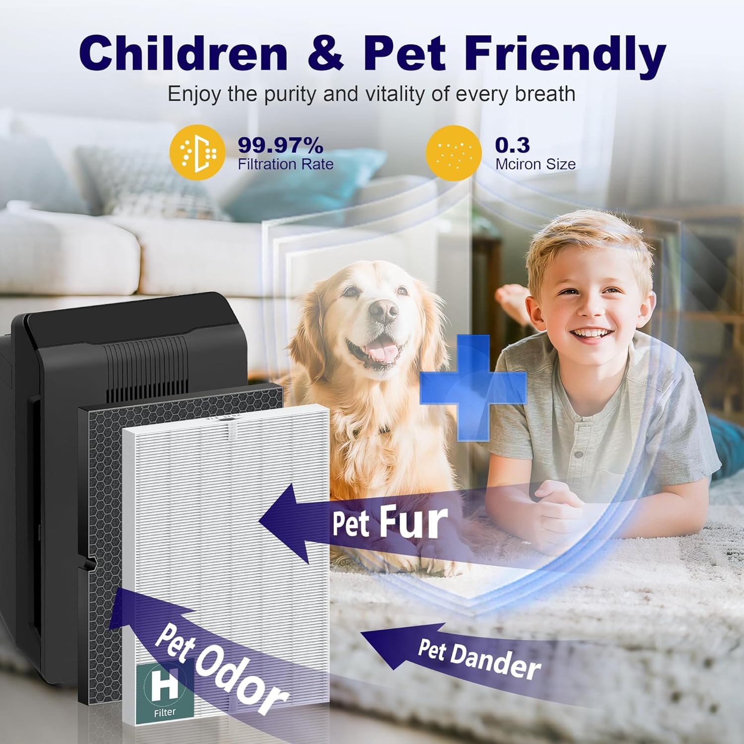 116130 Replacement Filter H for Winix 5500-2 5510 AM80 Plasmawave Air Purifier, True HEPA Filter and Activated Carbon Filter Combo Pack, 2 Set