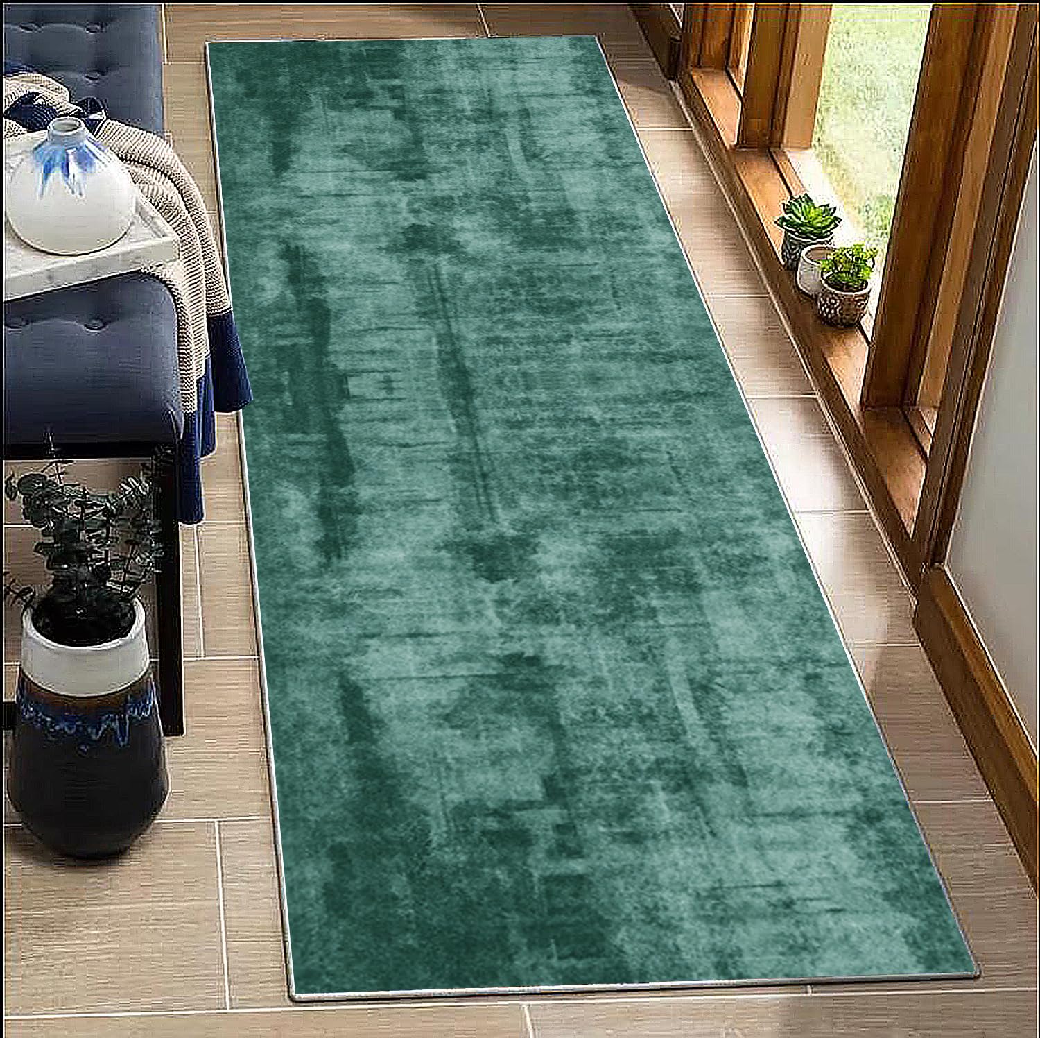 Tapis de couloir design vert foncé 70 x 250 cm qualitatif