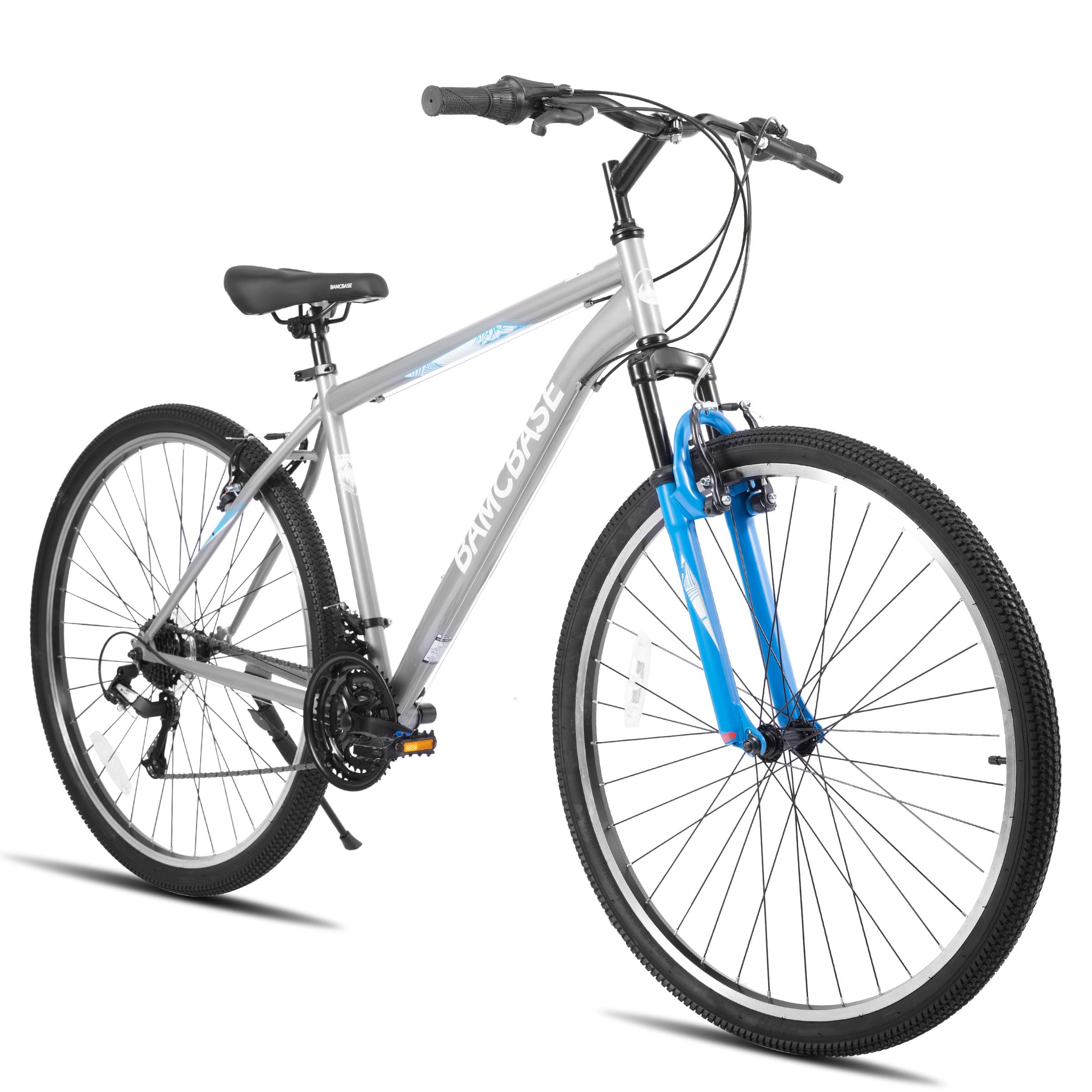 HILAND BAMCBASE 26/27,5/29 Zoll Mountainbike, Hochfester Stahlrahmen 21 Gänge Mountainbike, V-Brake Hardtail MTB Bike für Männer Frauen, Schwarz/Blau/Grau