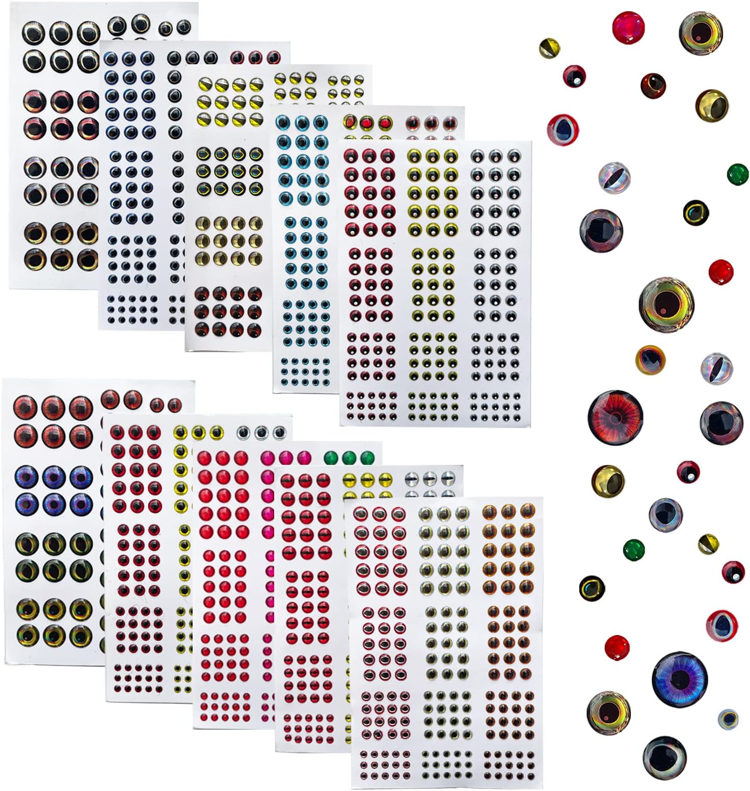 Bombite 1569 Pieces Fishing Lure Eyes with Tweezer,3D/4D/5D Realistic Fishing Eyes for DIY Fishing Lures Fly Tying,Simulation Fishing Eyes Sizes 3mm 4mm 5mm 6mm 8mm 10mm