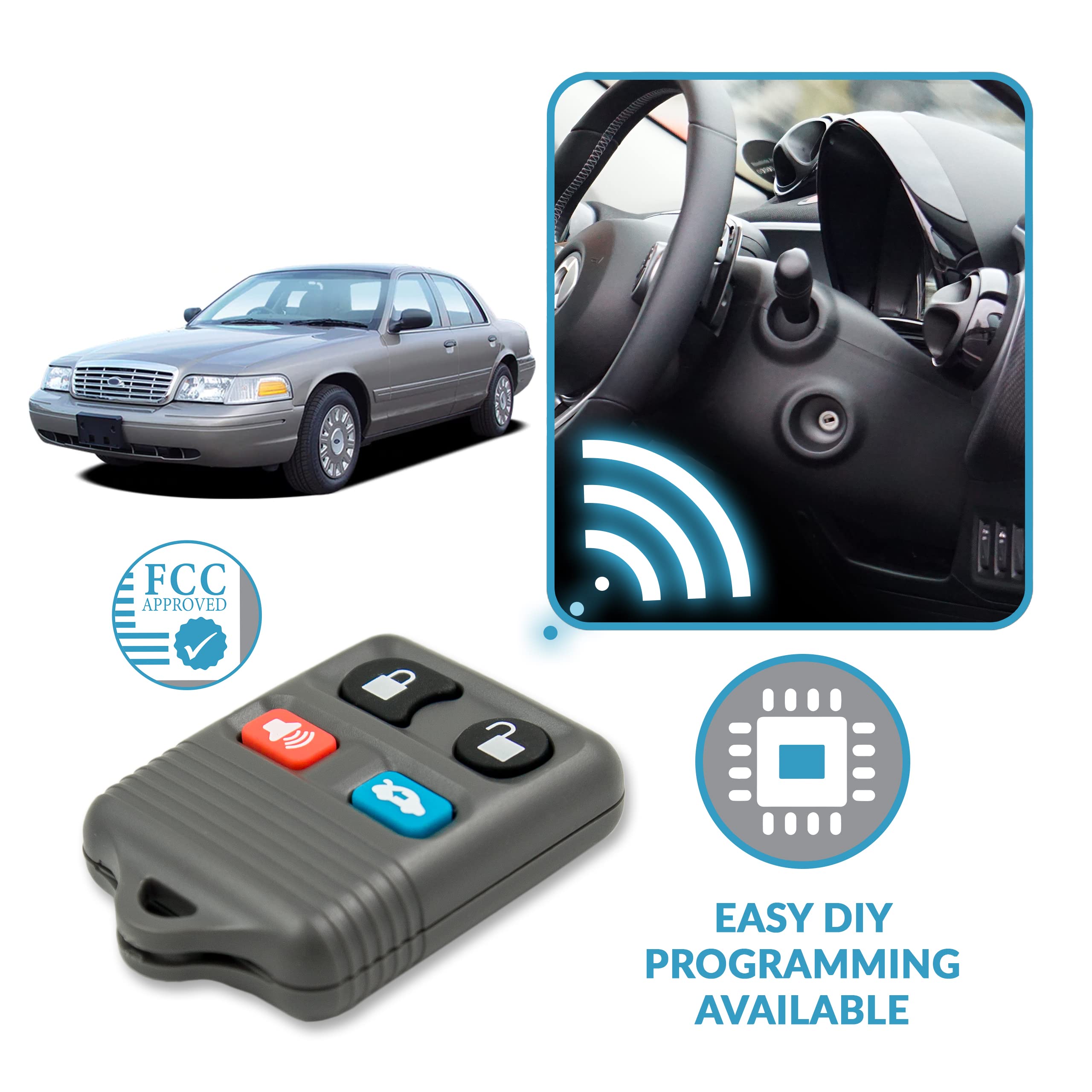 2-Pack Keyless Entry Remote Fob For Ford Lincoln Mercury – CWTWB1U343 – Easy Self-Programming
