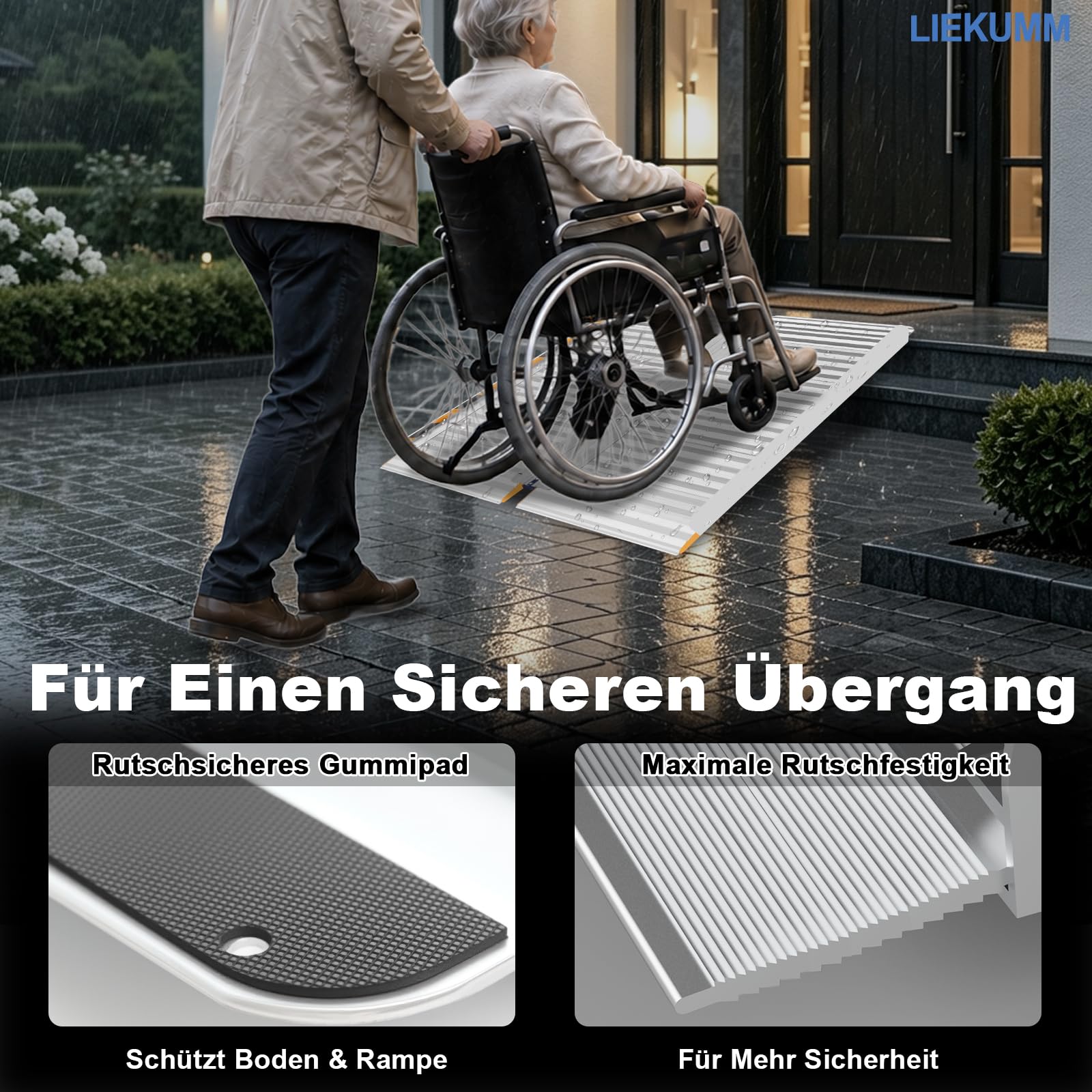 LIEKUMM Rollstuhlrampe 91 x 77 cm, 450 kg Tragkraft Rampe Rollstuhl