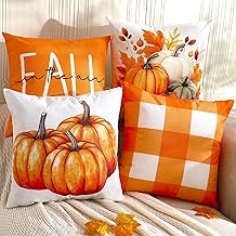 TOYPOPOR Fall Decorations for Home, 4 Packs Double Sided Throw Pillow Covers, Buffalo Plaid Thanksgiving Front Porch Farmhouse Cushion Cases Indoor Outdoor Autumn Decor for Couch, Living Room 18x18