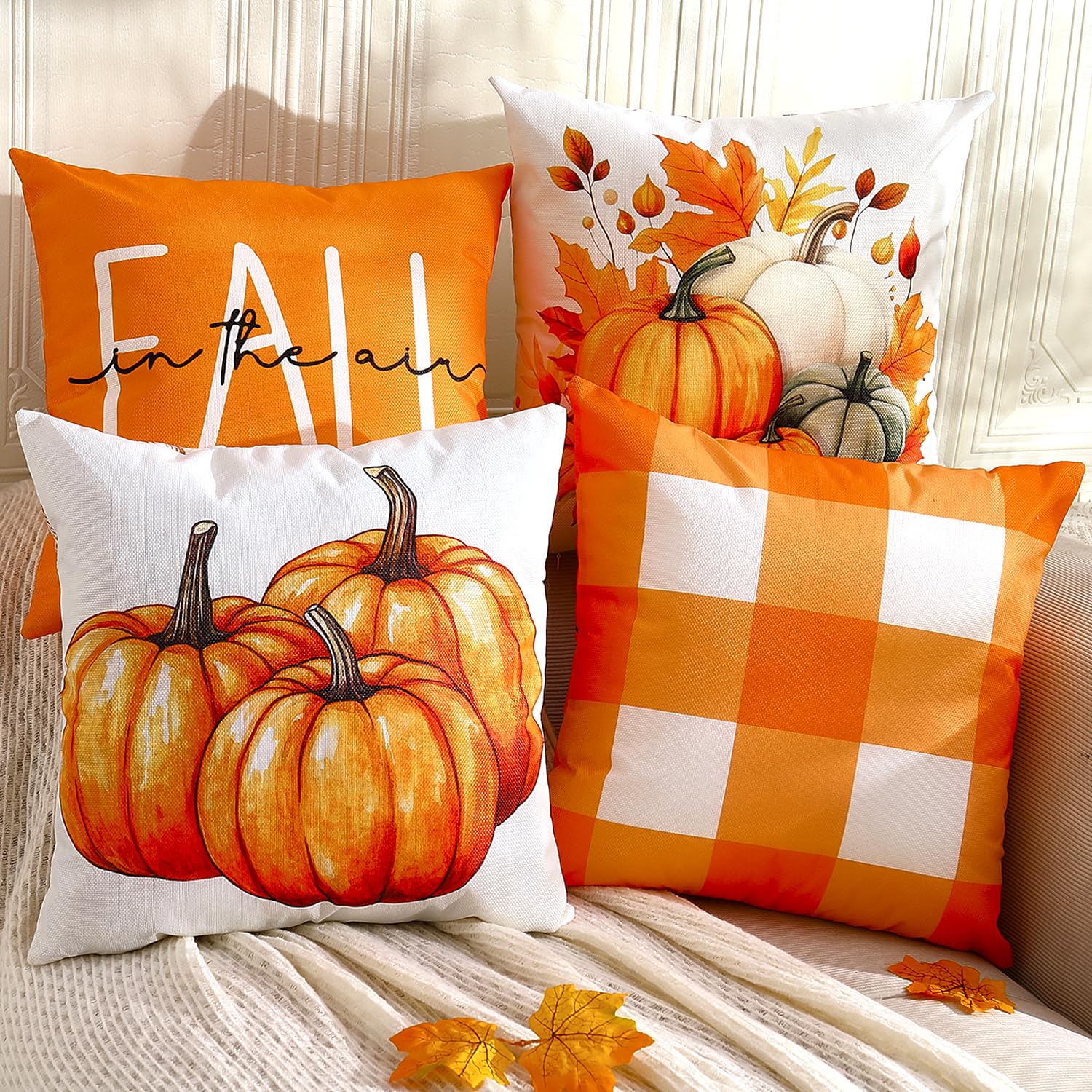 Housses de coussin d'automne double face 40x40 cm motif carreaux