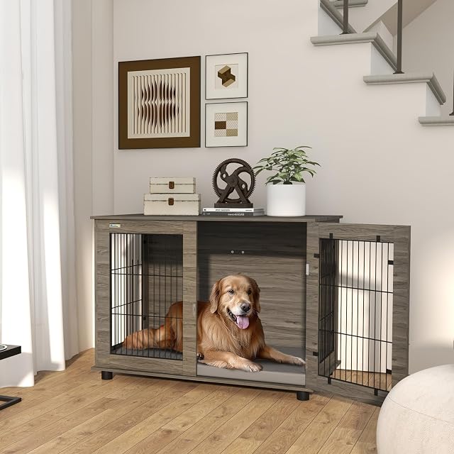 Foto 2 de 8 de PawHut Jaula para Perros de Interior, 30 kg, 100 x 60 x 73.5 cm, Gris