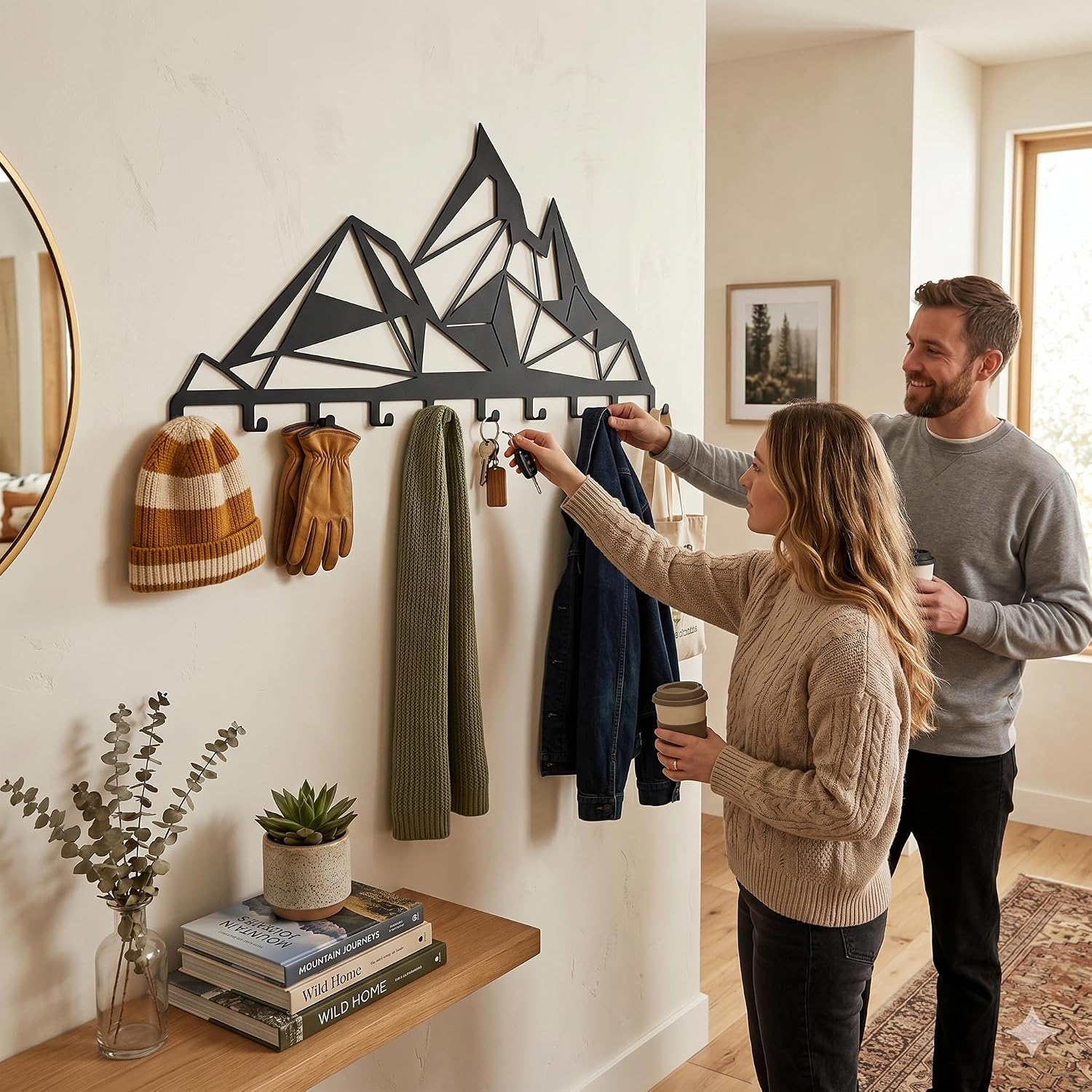DEKADRON Mountain Metal Coat Rack, Wall-Mounted Coat Rack, Metal Wall Hanger, Wall Mount Hanger, Home Decoration, Hat Rack, Key Rack, Entryway Coat Hooks, (*24" W x 12" H / 60x31cm – 6 Hooks)