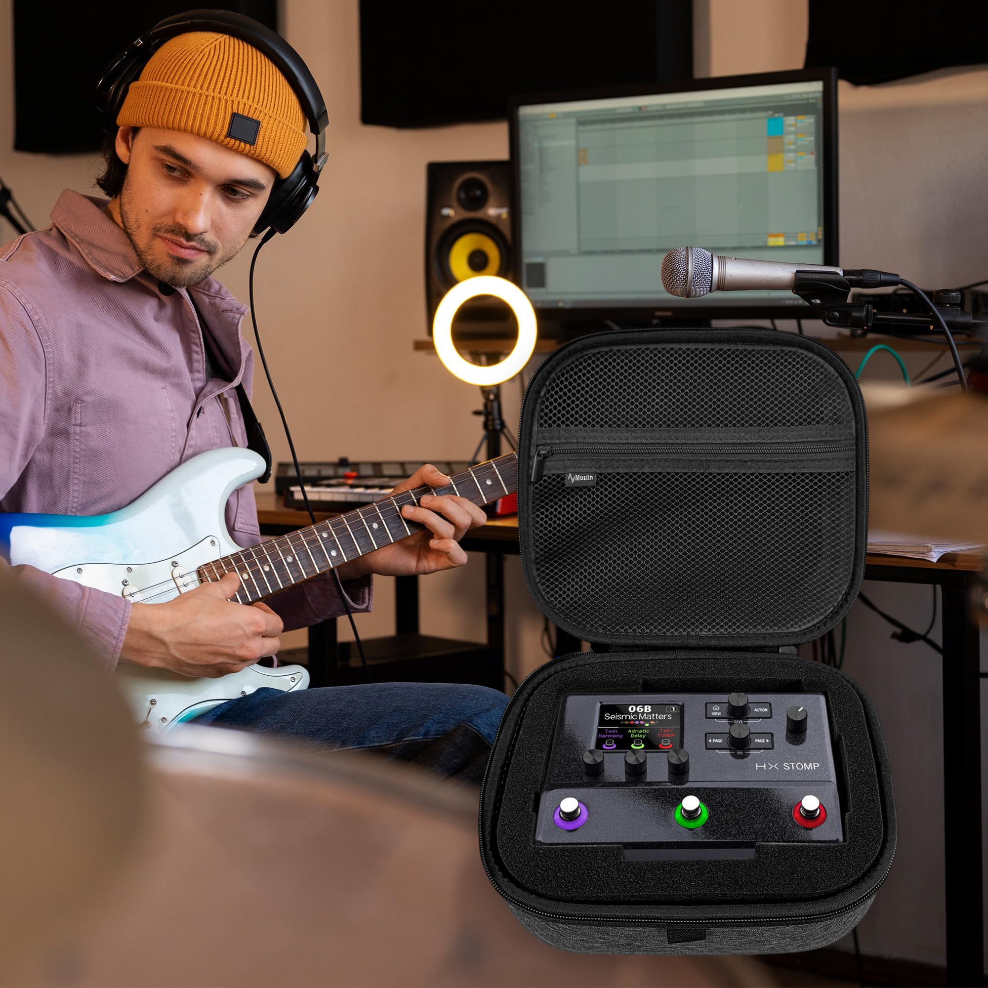 Musiin Custodia per pedali per effetti per chitarra compatibile con Line 6 HX Stomp, portatile, antiurto e impermeabile per proteggere quotidianamente la creazione musicale definitiva.