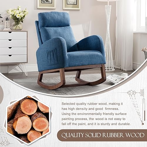 Miniatura 7 de Obuvar Mecedora tapizada para guardería, mecedora Accent Glider con bolsillo lateral, cómoda silla con respaldo alto y reposacabezas, planeador de