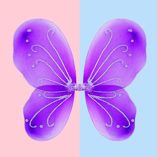 Miniatura 5 de NENMATTE Alas de hadas para niñas, alas de ángel brillantes, alas de hada de mariposa para fiesta de cumpleaños, disfraz de Halloween