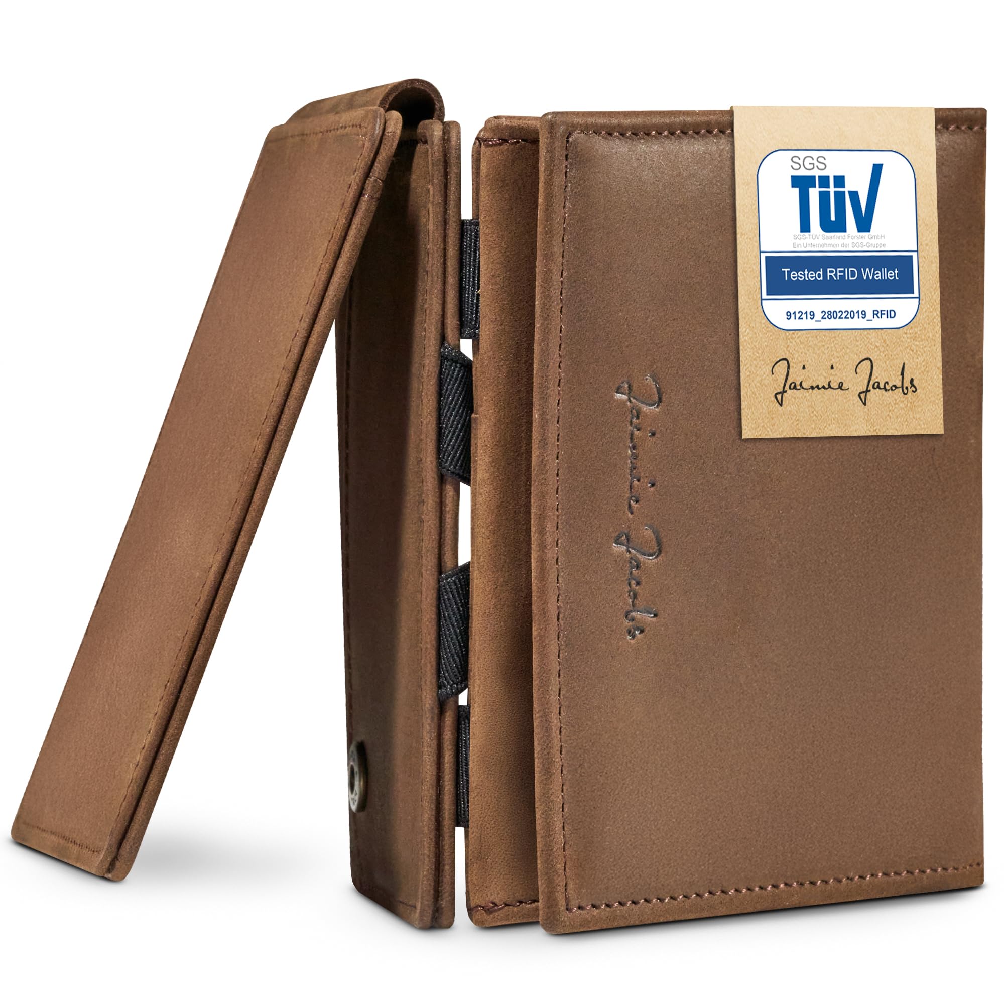 Jaimie Jacobs Flap Boy XL Magic Wallet mit Münzfach RFID-Schutz Geldbeutel mit Platz für 13 Karten (Büffelleder Dunkelbraun)