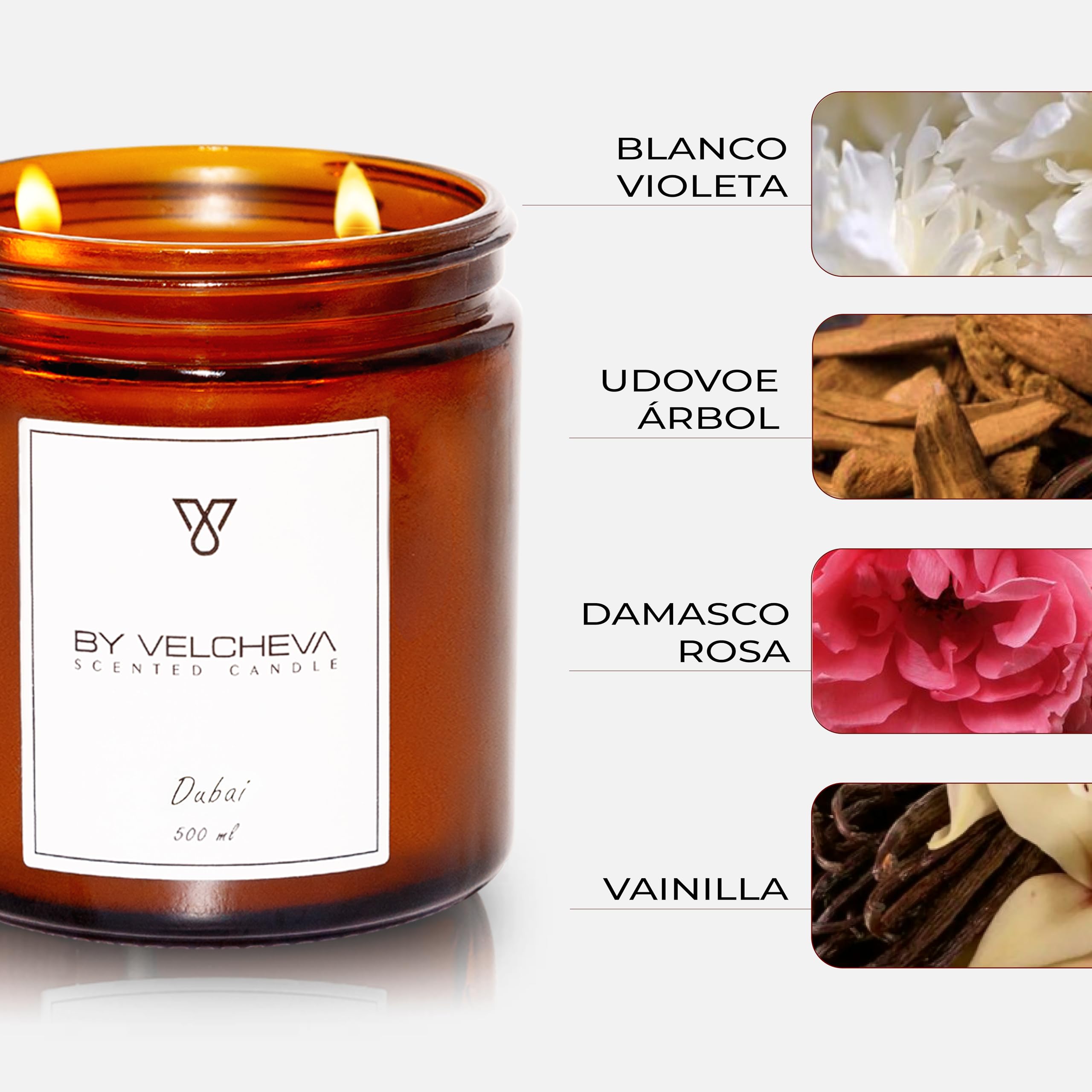 ı Vela perfumada DUBAI ı Cera de Coco y Soja ı 60+ horas ı 500ml