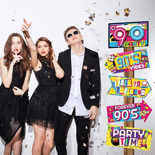 Miniatura 6 de Chinco 20 carteles de fiesta de los años 90, divertidos carteles de los años 90, accesorios divertidos para cabina de fotos, recuerdos de flecha,