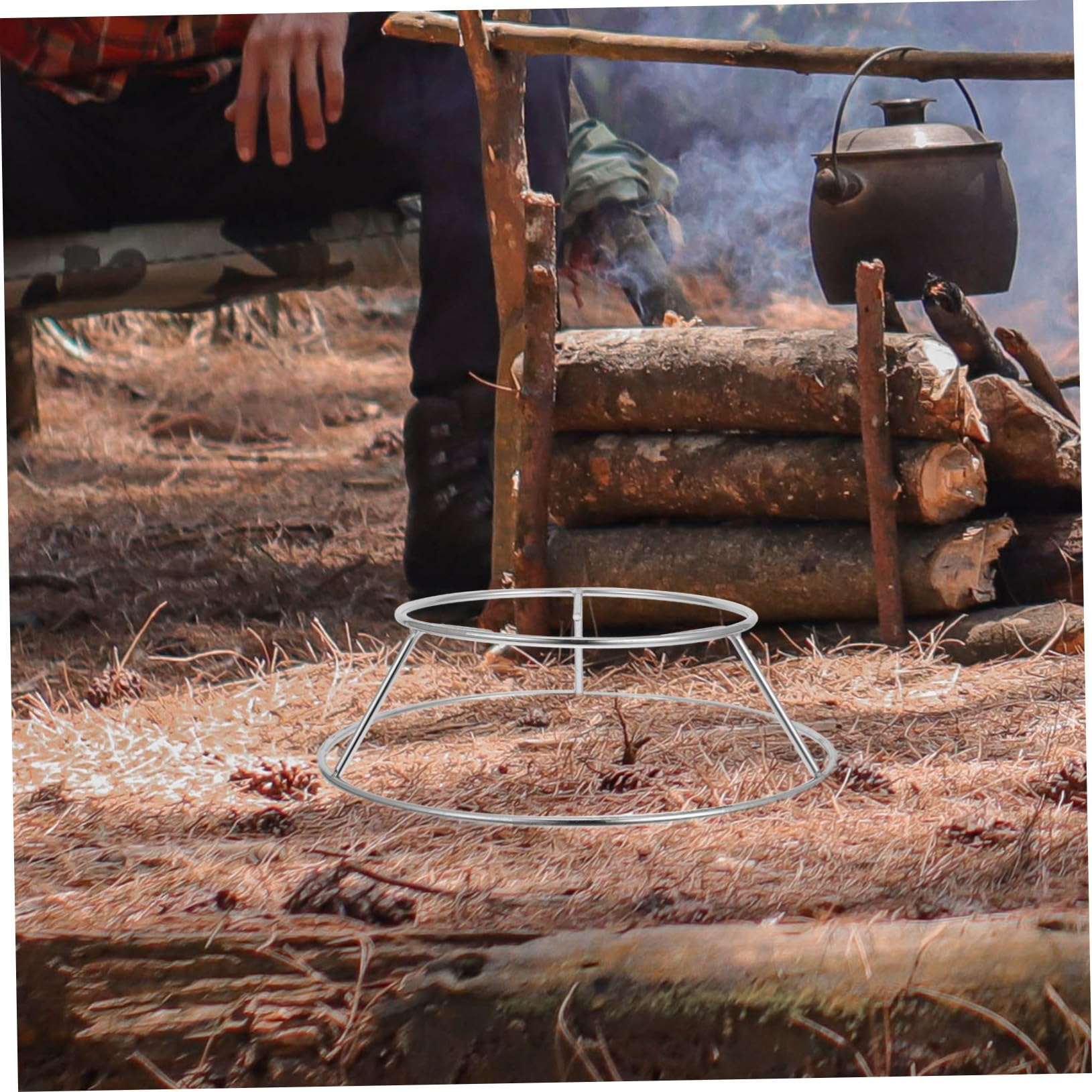 Homoyoyo Support Rond en Acier Inoxydable pour Camping Cuisine Extérieure Support Inférieur pour Chaudière et Robuste Stable et Multifonctionnel pour Cuisson Feu de Bois