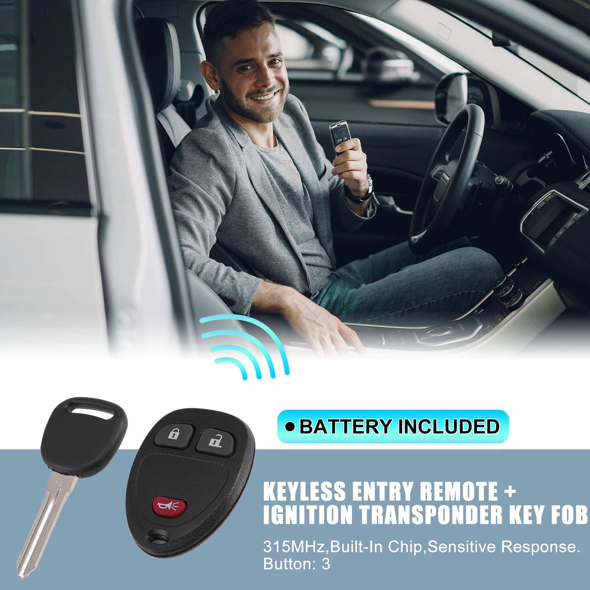 X AUTOHAUX KOBGT04A 315MHz Keyless Entry Remote Ignition Transponder Key Fob for Chevrolet HHR 2006-2011 for Chevy Uplander 2006-2008 for Buick Terraza 2006-2007 3 Buttons