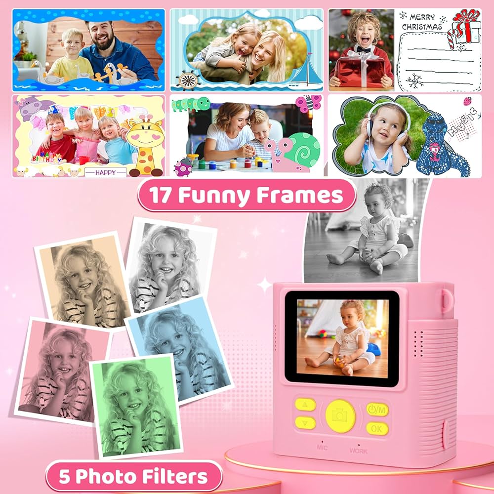 thumbnail image 2 of Instant Print Camera For Kids, 1080P HD Selfie Digital Camera For Boys Girls, Portable Kids Creative Print Camera Video Camera With 2.4 Inch Screen, 32GB TF Card, Colouring Pens, Printing Paper 2 of 9