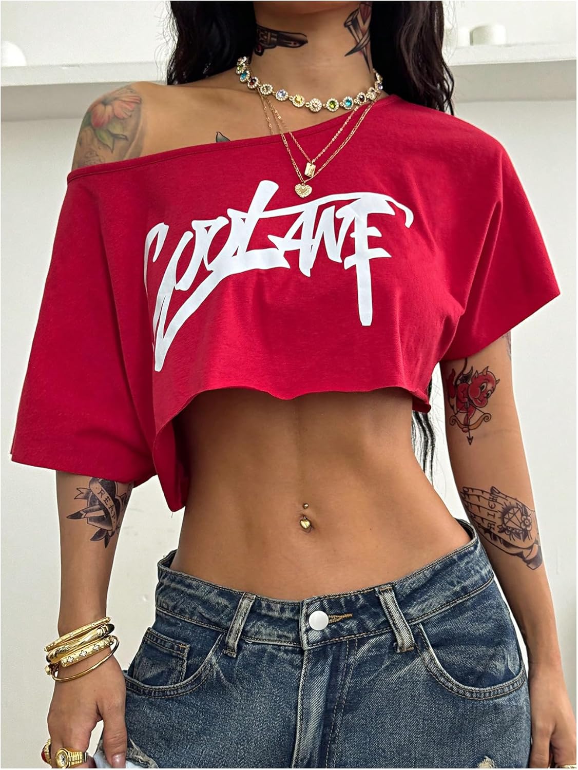 SOLY HUX Women's Graphic Tees Off The Shoulder Crop Tops Short Sleeve Y2k Streetwear Summer T Shirt - Image 5