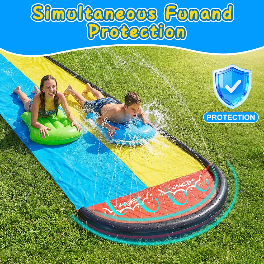 Mineup Wasserrutsche Garten 6.1m mit 2 Bodyboards Doppelrutsche Eingebautem Sprinkler