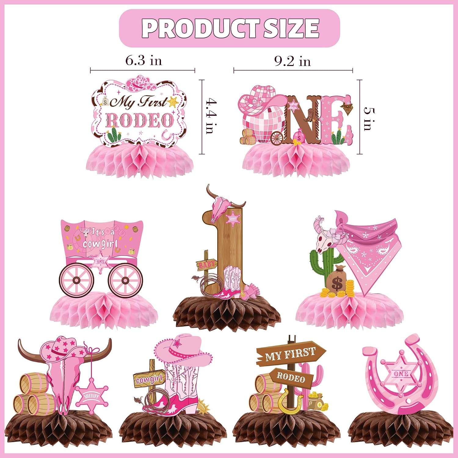 My First Rodeo Decorations Girl - 9 Pcs Pink Cowgirl Honeycomb Centerpieces Table Decor for Western Cowgirl 1st Birthday Party Supplies image 3
