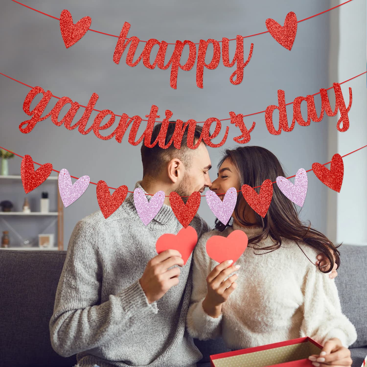 MZ.ogm Galentine's Day Banner, Red Heart Felt Garland Banner, Happy Galentines Day Decorations, Valentine's Dating Banners - Image 4