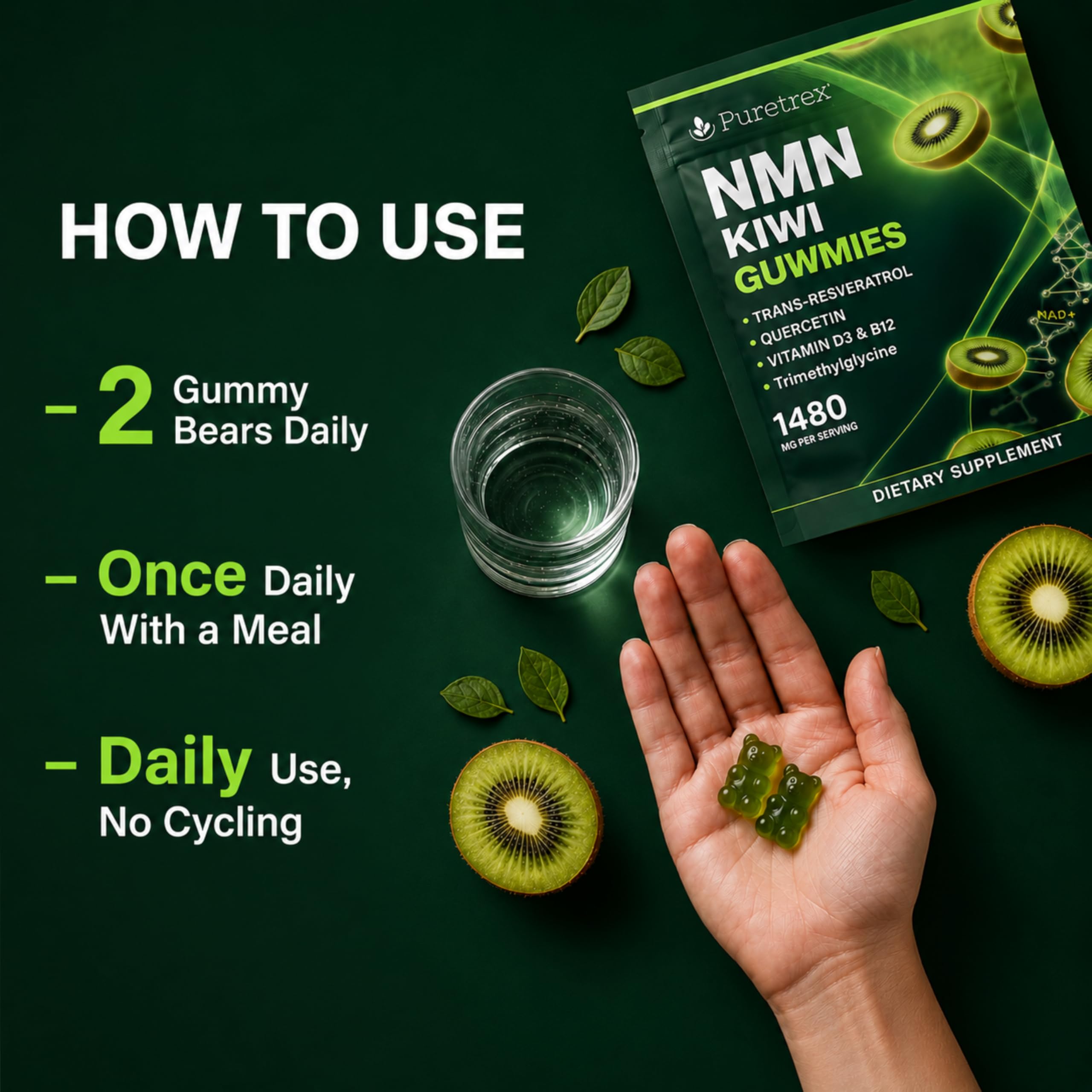 NMN Gummies 500mg with Trans-Resveratrol 200mg, Vitamin D3 B12 — Amazon image 4
