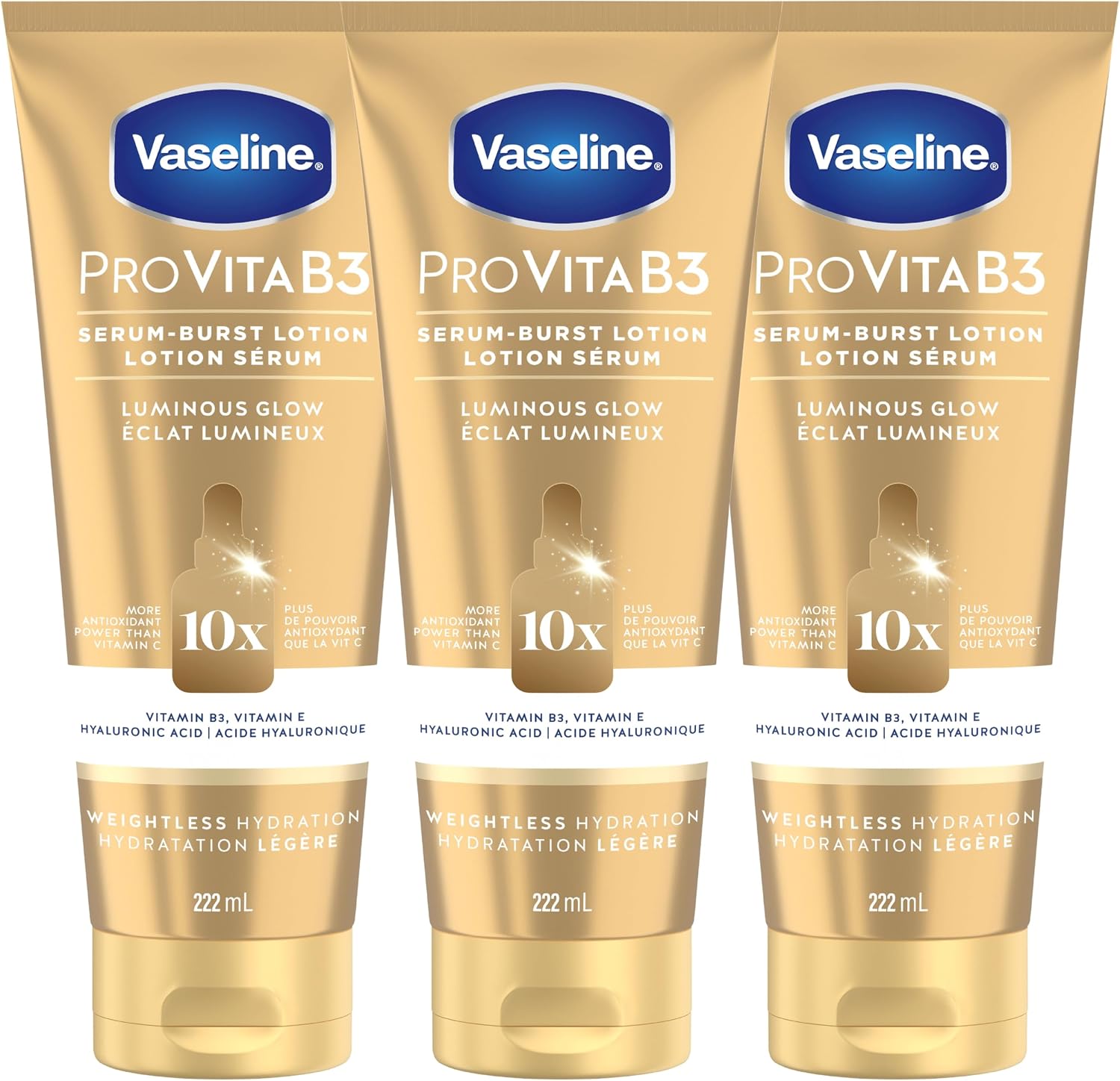 Vaseline Lumious Glow Serum Burst: Glowing Skin, All-Day Hydration 222ml (Pack of 3)