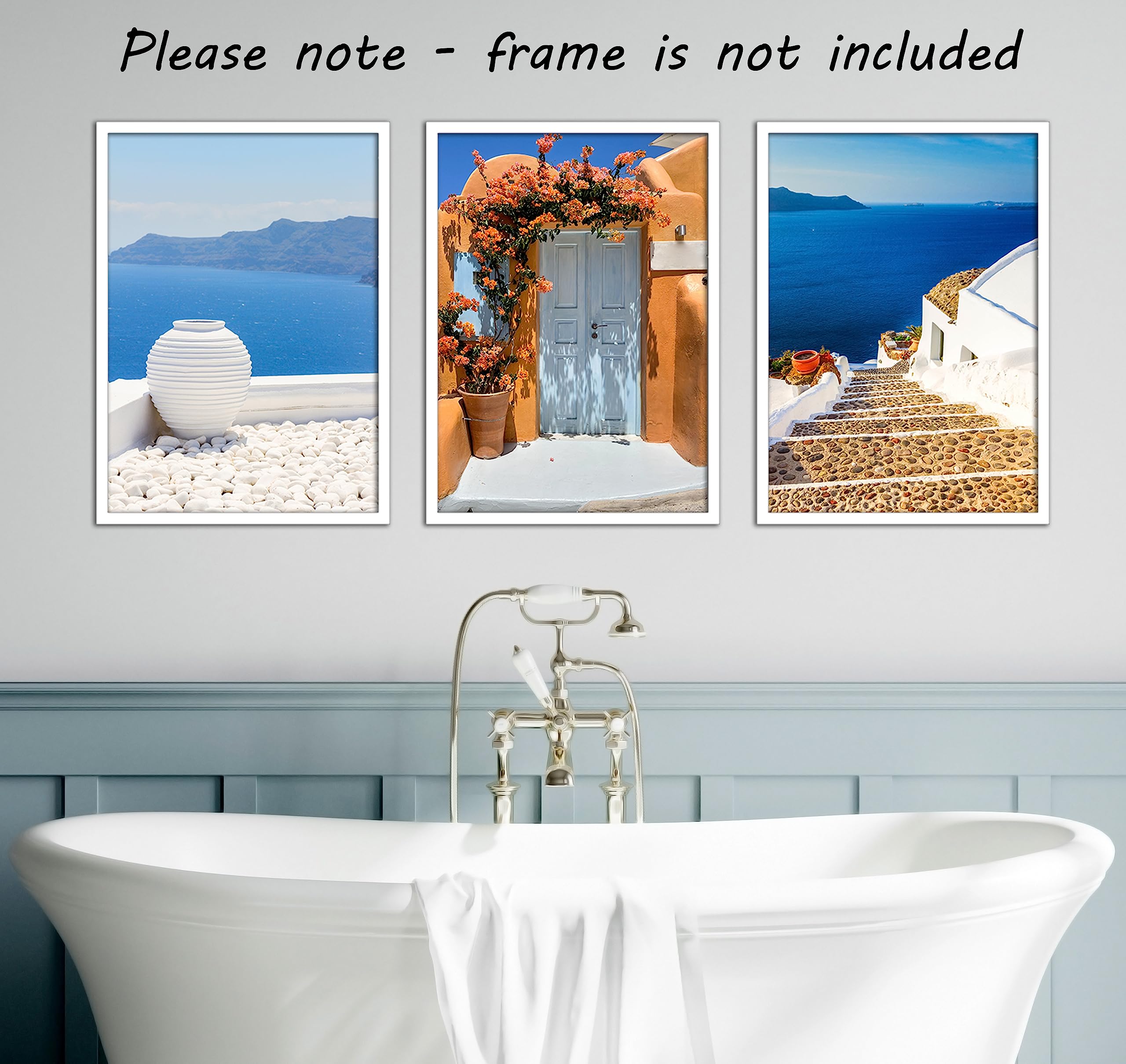 Eviepops Prints Santorini Landscape Set of 3 Unframed Prints, Greek Island Wall Art, Luxury Oceanic Print, Home Décor - Image 3