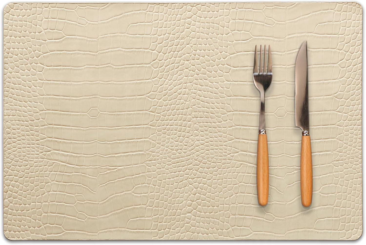 Jovono Faux Leather Placemats Set of 8, Waterproof & Heat Resistant Dinner Place Mats for Dining Table, Non-Slip Crocodile Embossed, Beige (17.8x11.8 Inch)