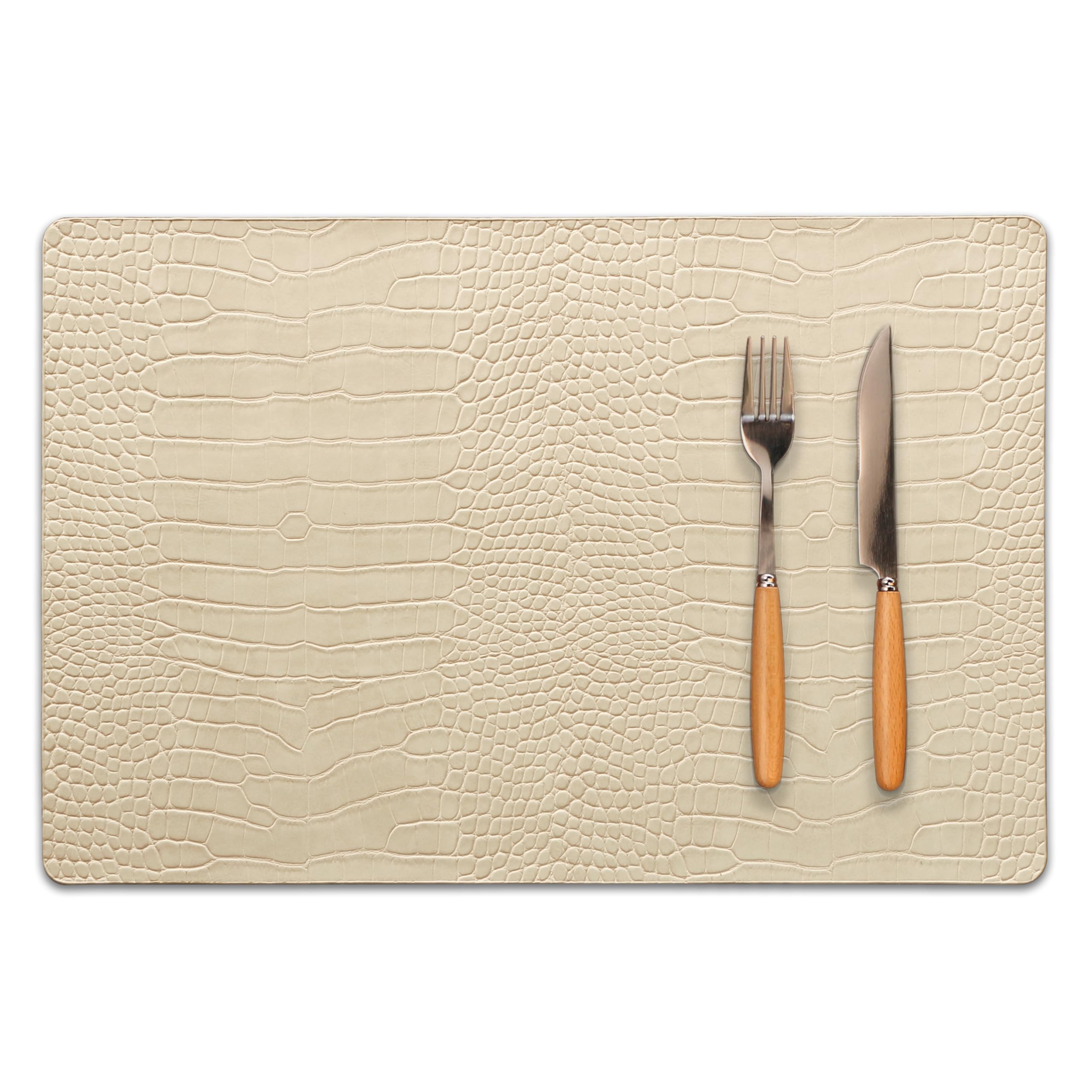 Jovono Lot de 8 sets de table en similicuir imperméables et résistants à la chaleur, antidérapants en relief crocodile, beige (45 x 30 cm)