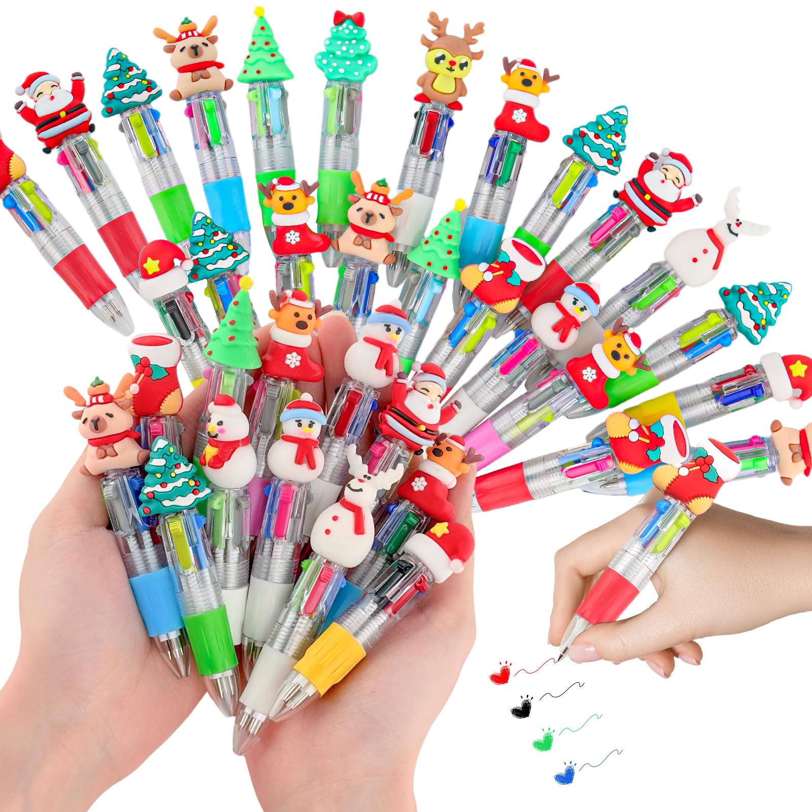 Set di 30 penne a sfera natalizie a 4 colori