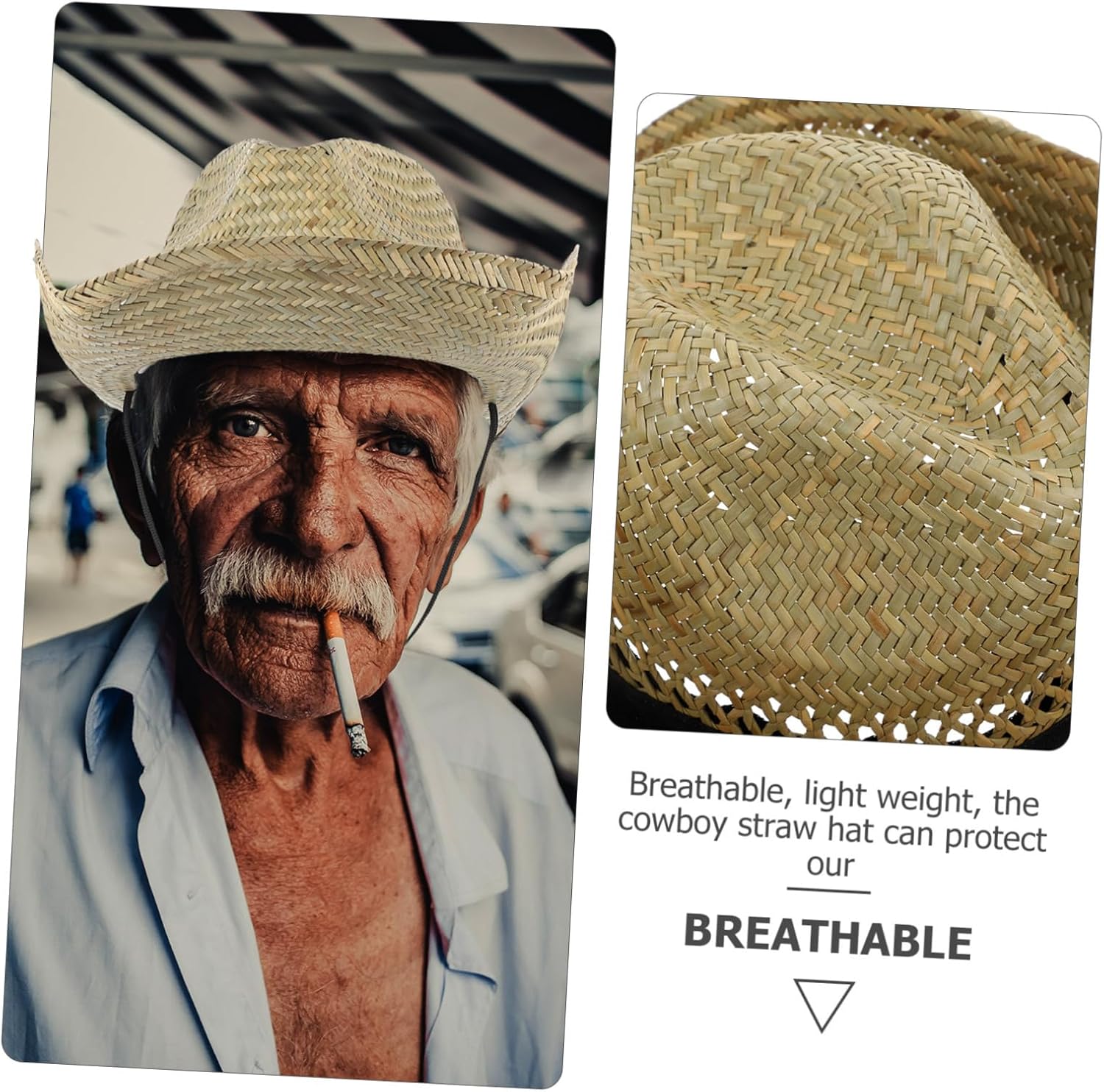Halloween Cowboy Hat for Men Straw Braided Wide Brim Sun Shade Hat