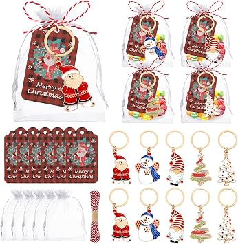 25Pcs Christmas Keychain Bulk Christmas Party Favors Santa Claus Tree Snowman Gnome Pendant Keyring, Charm Key Chain Craft Accessories for Xmas Supplies Hanging Ornament Decorations Adults Gift