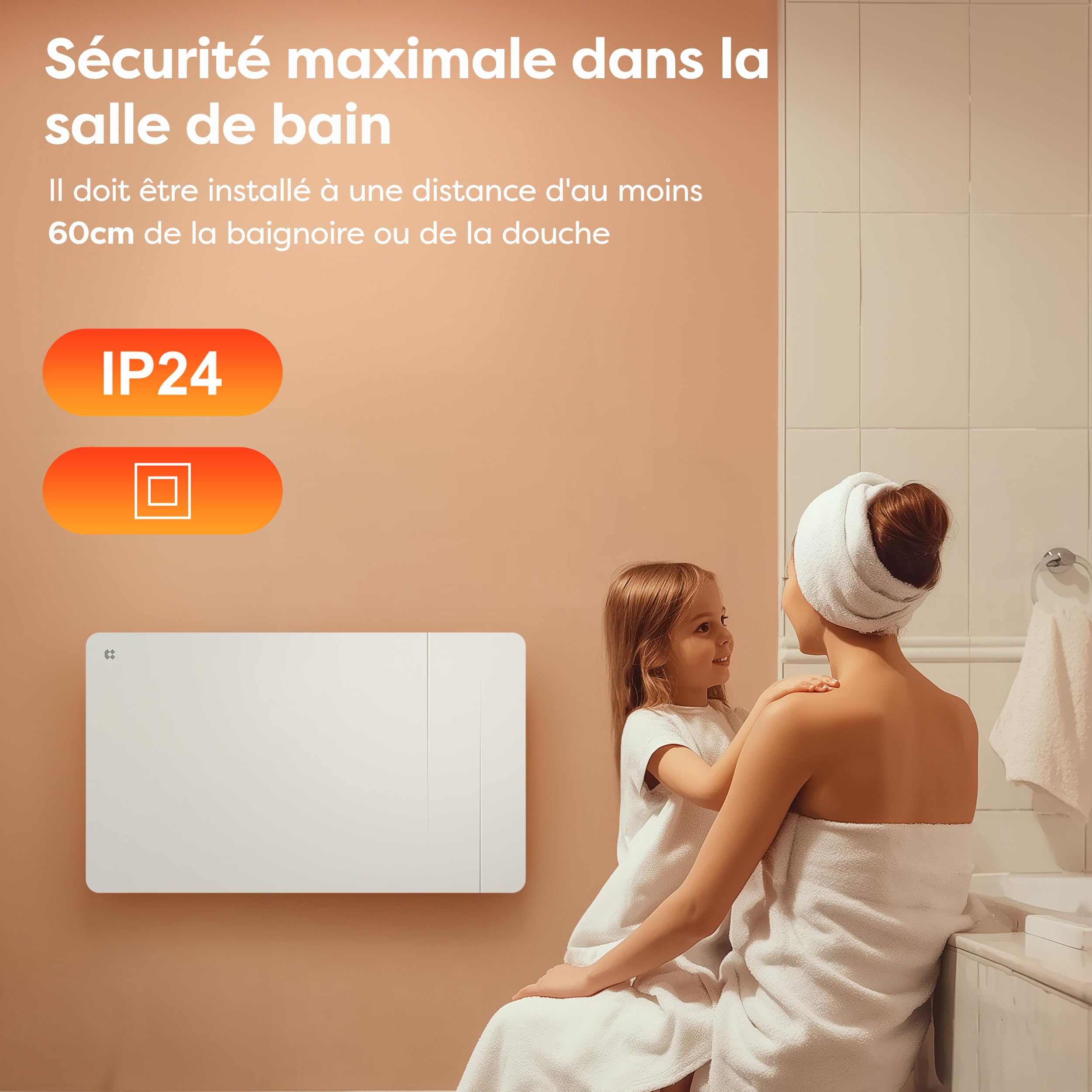 CIARRA Radiateur Céramique et Film Chauffant 1500W - WiFi Chauffage Mural Intelligent PID pour Salon/Salle de Bain (10-20㎡) - Chaleur Homogène - Anti-Gel - CBHTD15A-W