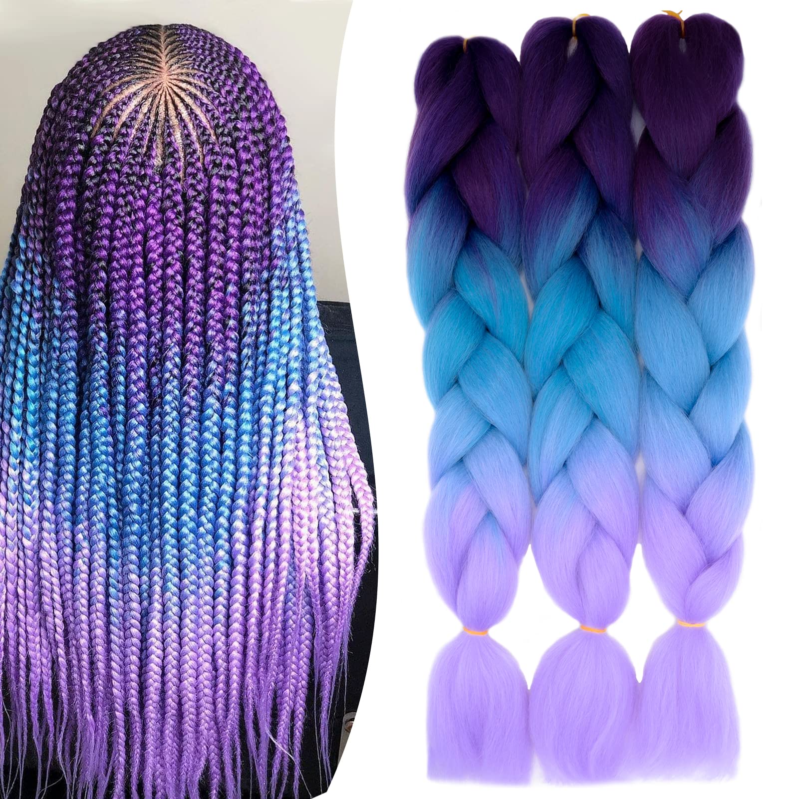 24inch Jumbo Braids Hair Extensions Ombre Braiding Hair Synthetic 3Pieces/lot Crochet Twist High Temperature African Box Braids, Sapphire Blue — view 38