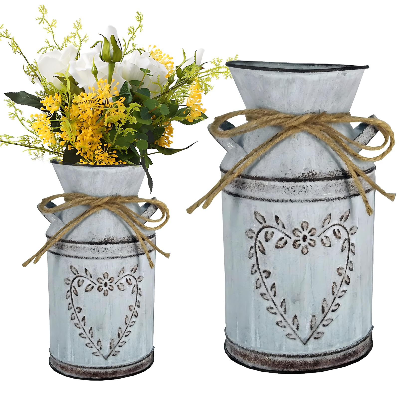Florero Vintage Maceta de Hierro Cubo de Flores Rústico Cubo de Metal Jarrón Rústico de Metal Jarrón Decorativo de Flores para Decoración de Mesa para Jardín Decoración de Mesa de Sala de Estar