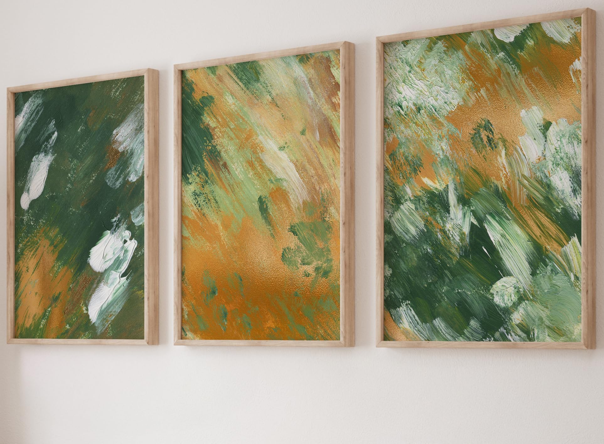 Eviepops Prints Green Abstract Art Set of 3 Unframed Prints, Modern Brush Stroke Acrylic Style Wall Art, Home Decor, Living Room, Lounge, Office Wall Art Prints (A3) โ image 1