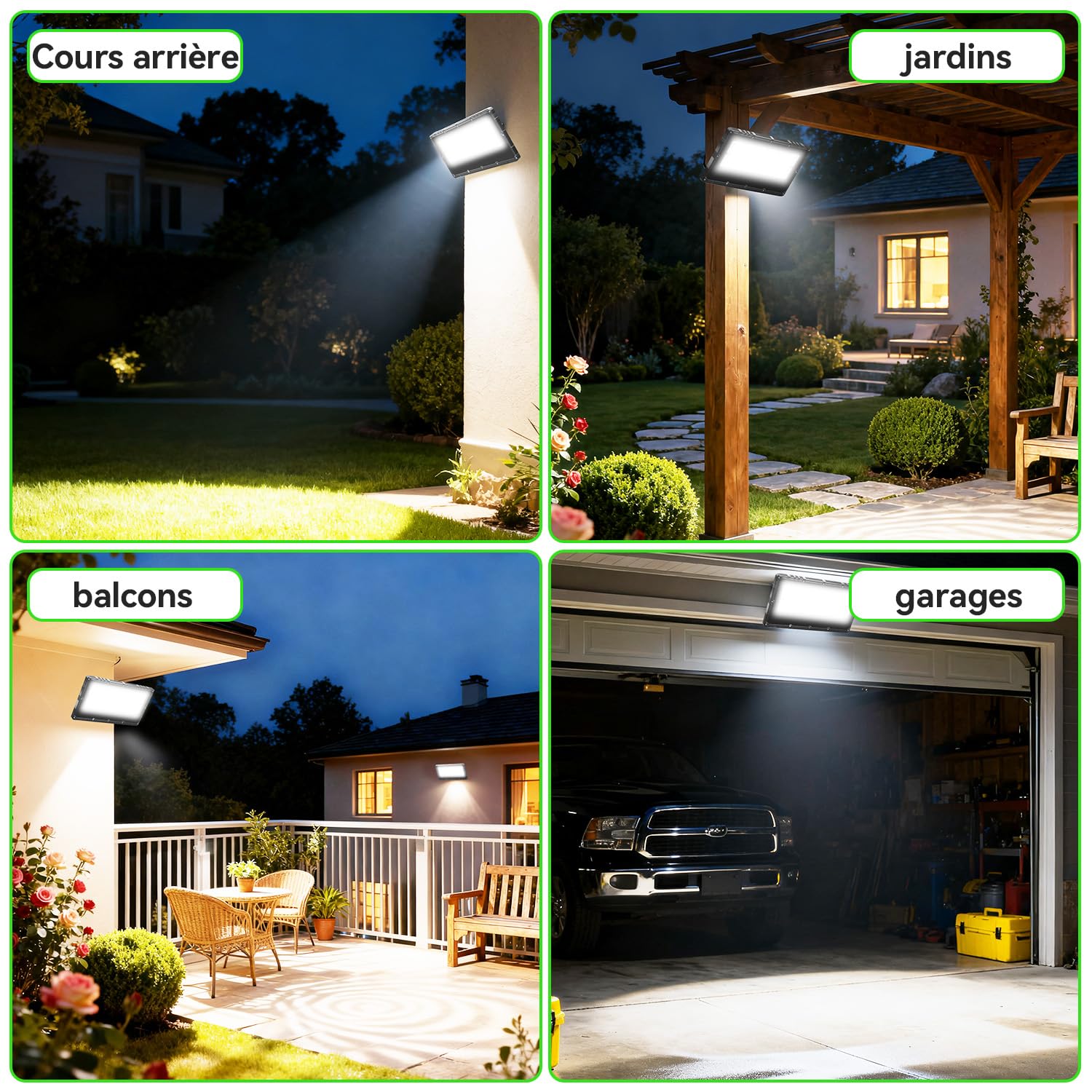 Loyal Foco LED Exterior 600W, Proyector Ultra-luminoso 6000K Blanco Frío 6000 LM - IP66 impermeable, ajustable con soporte para jardín, garaje