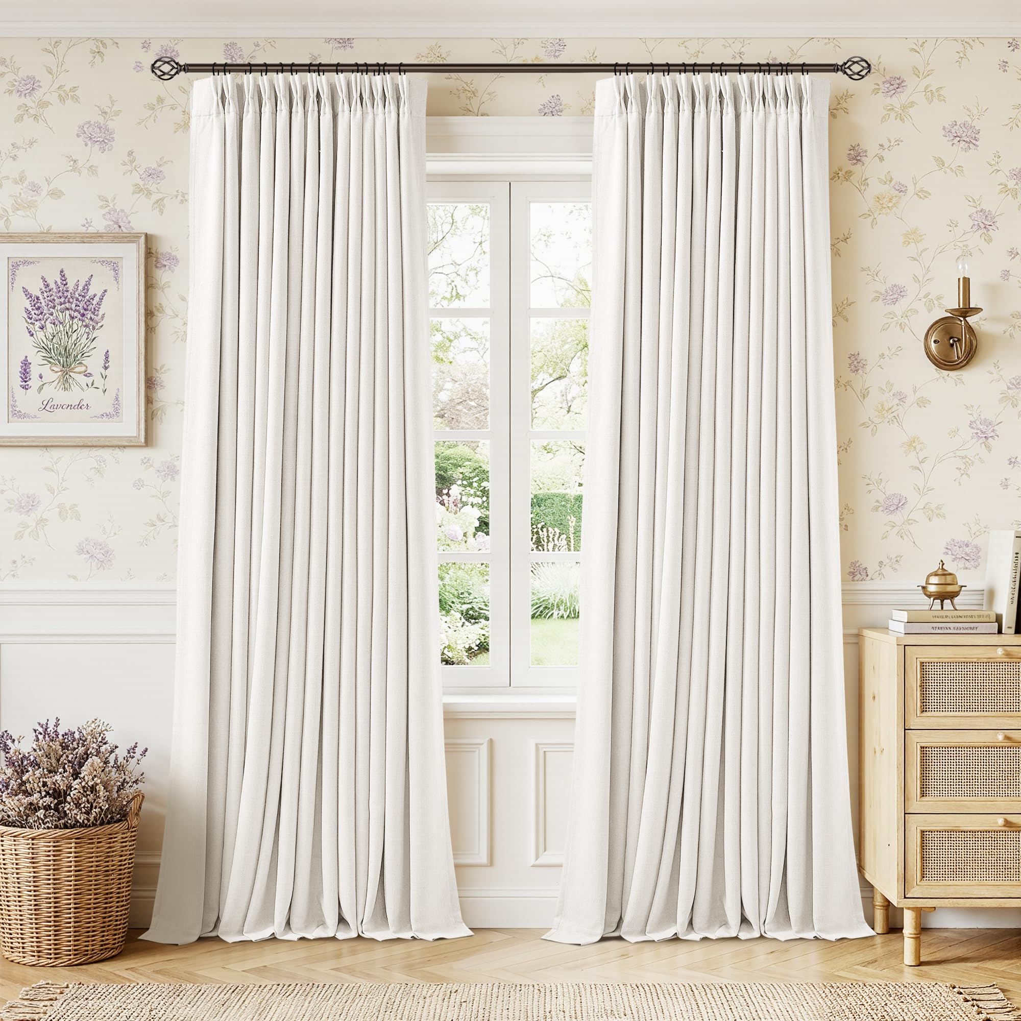 Photo 1 of Ivory Cream Pleated 100% Blackout Linen Curtains 86 Inches Long for Bedroom Living Room Memory Trained Pinch Pleat Back Tab Black Out Thermal Noise Blocking Double Layer Windows Drapes 2 Panels Set
