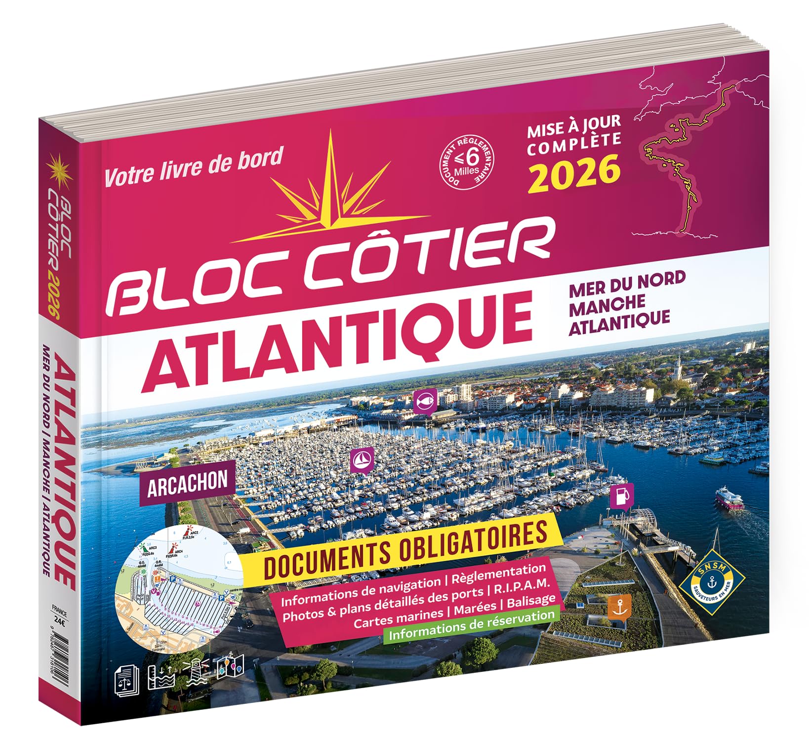 Bloc Côtier 2026 - Manche Atlantique, Guide nautique du plaisancier, cartographie marine et plans de port