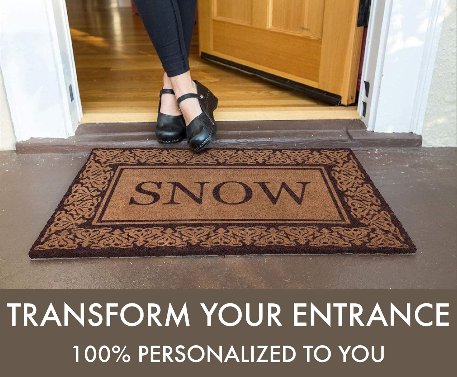 COCO MATS 'N MORE Coco Coir Door Mat – Personalized Outdoor Welcome Mat, Front Porch Mat with Vinyl Backing & Heavy-Duty Dirt-Trapping Bristles, (22" x 36" | Brown | Blooming Hearts | Made in USA)