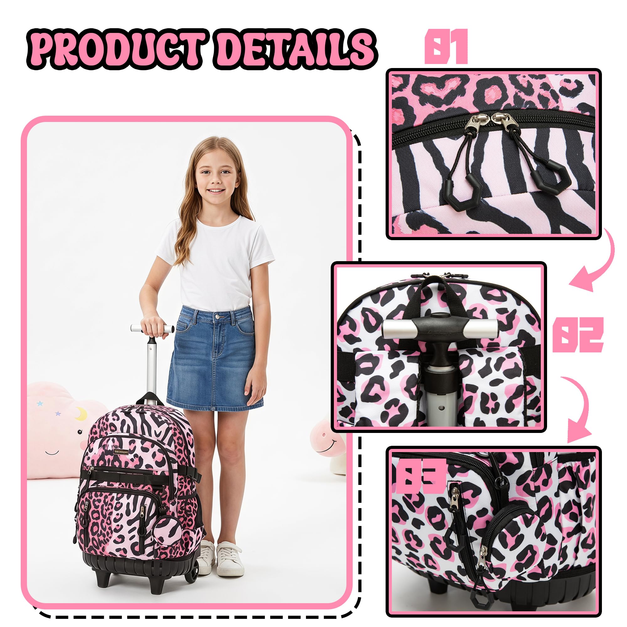 HTgroce Schulrucksack Trolley Mädchen – Schulranzen mit Rollen & Kinderkoffer – Große Schultasche für Grundschule & Reisen – School Trolley Handgepäck