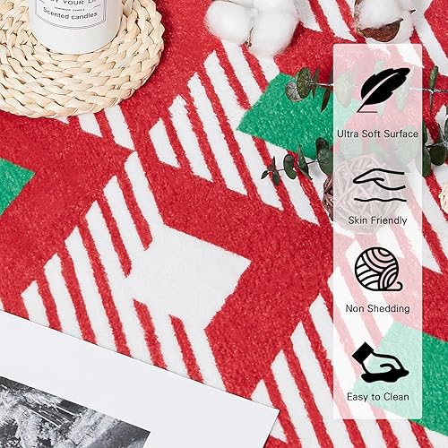Miniatura 4 de HUGEAR Alfombra de Navidad grande de 8 x 10 pies, lavable a máquina, antideslizante, para puerta de interiores, a cuadros, alfombra geométrica para