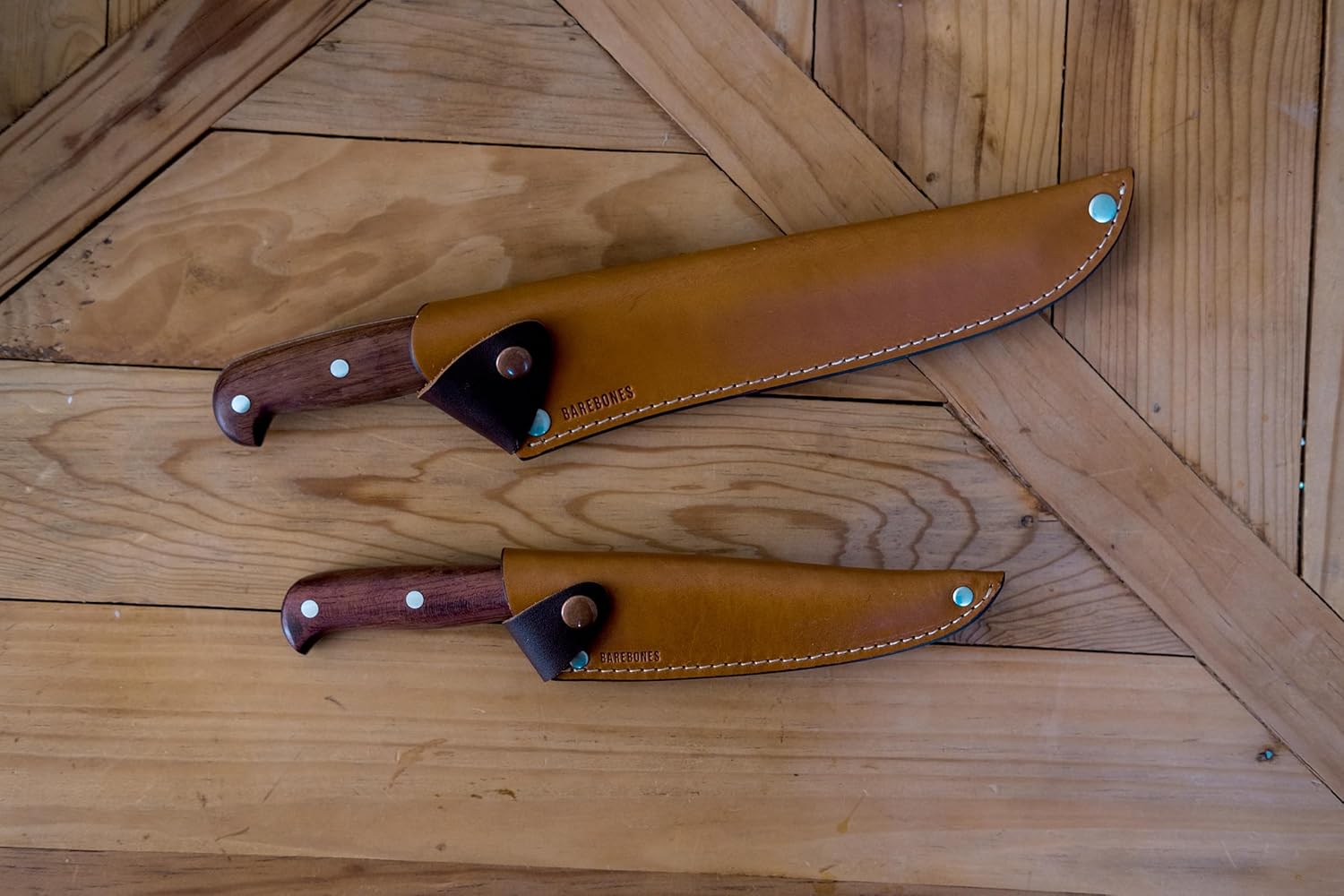 Barebones Wilderness Chef Knife - 8-Inch Stainless Steel Blade, Full Tang, Rosewood Handle, Leather Sheath. Versatile Outdoor and Kitchen Knife for Chopping, Slicing, and Dicing