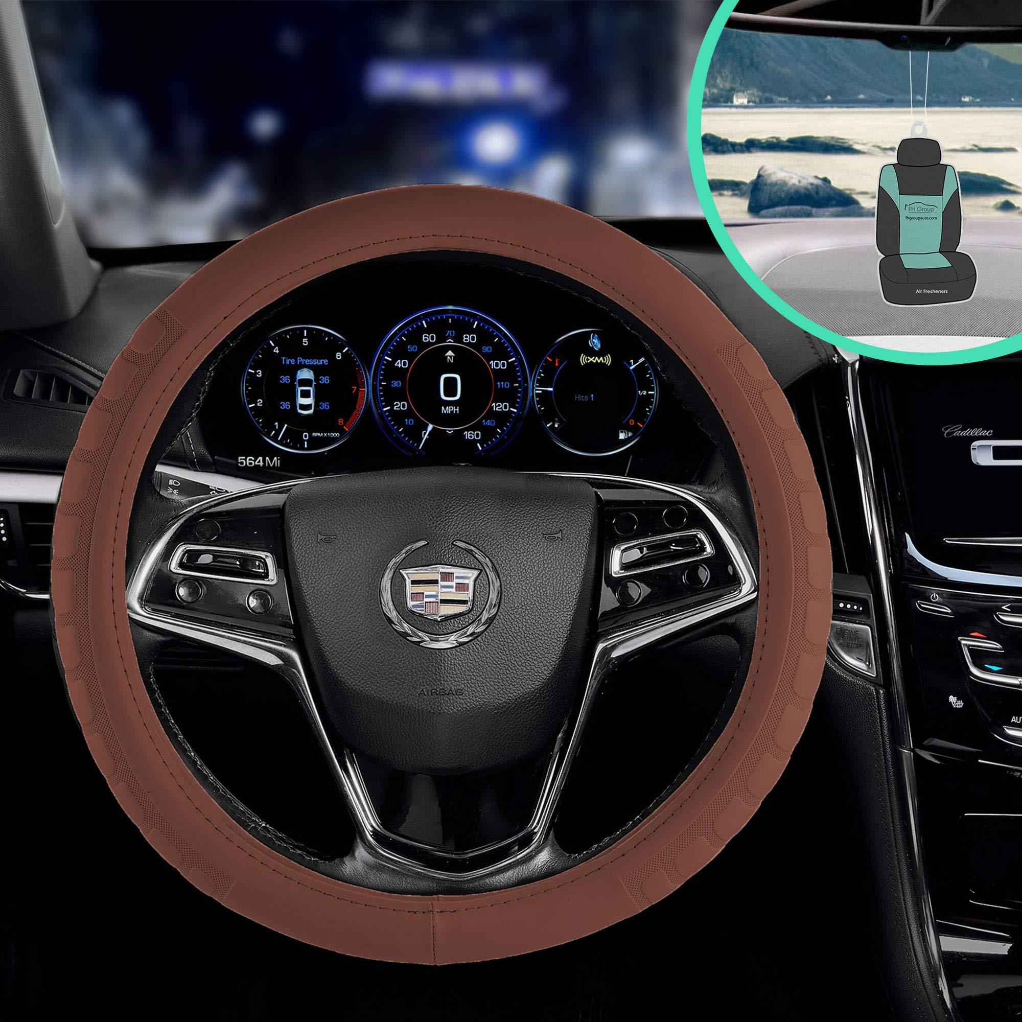 FH Group FH2006 Microfiber Embossed Leather Steering Wheel Cover (Brown) – Universal Fit for Cars Trucks & SUVs