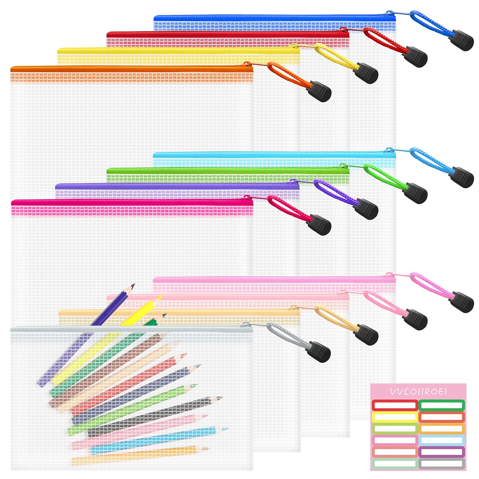 12pcs Mesh Zipper Pouch Bags Small, 8.2x4.6 Inches Zipper Pencil Bags, 12 Colors Pencil Pouch Bulk, Reusable Pencil Bags for Office Supplies and Travel Storage