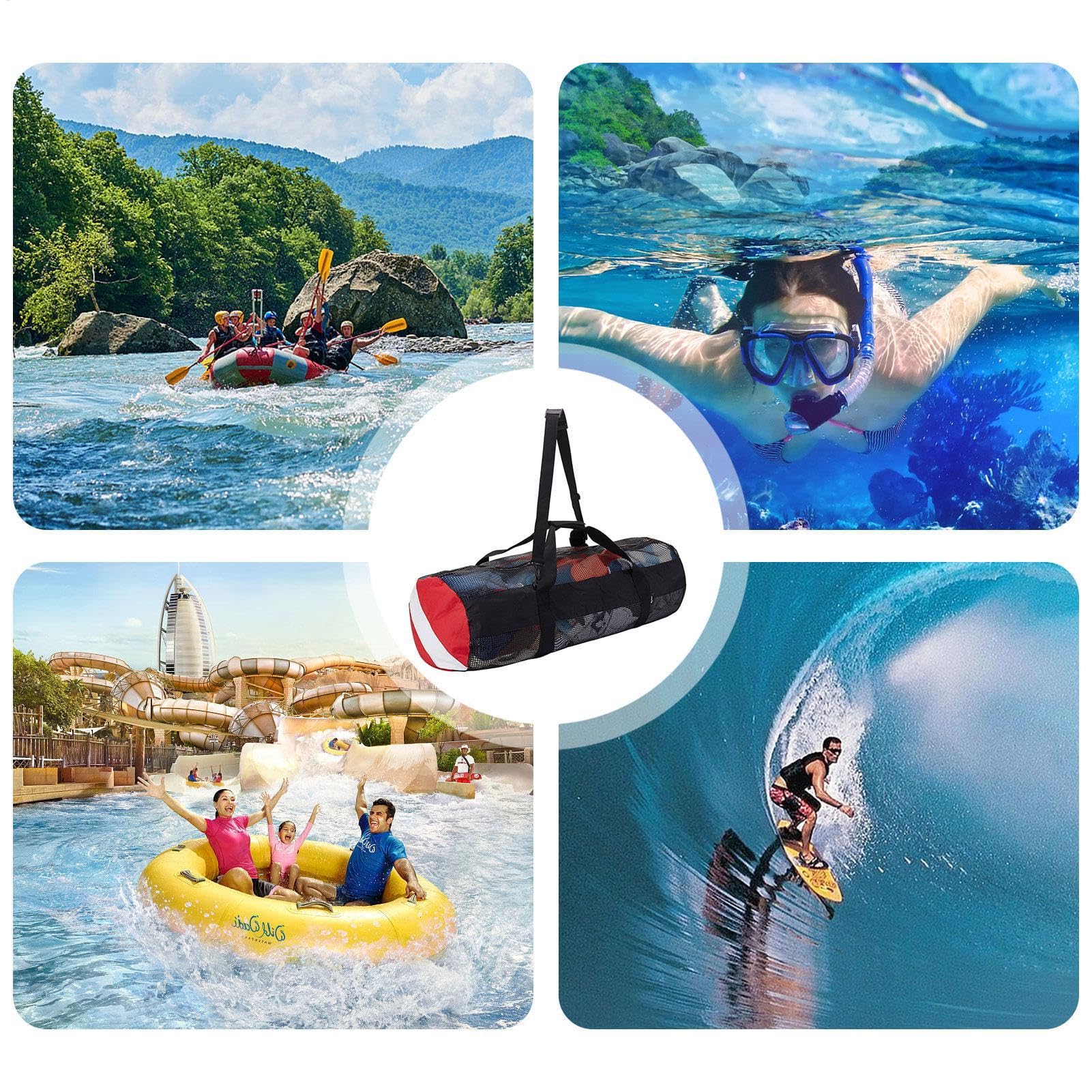 Borsa da immersione in rete, borsone in rete ispessita con tracolla | attrezzatura subacquea con cerniera, borsa da spiaggia pieghevole, ad asciugatura rapida, per immersioni subacquee, sport acq