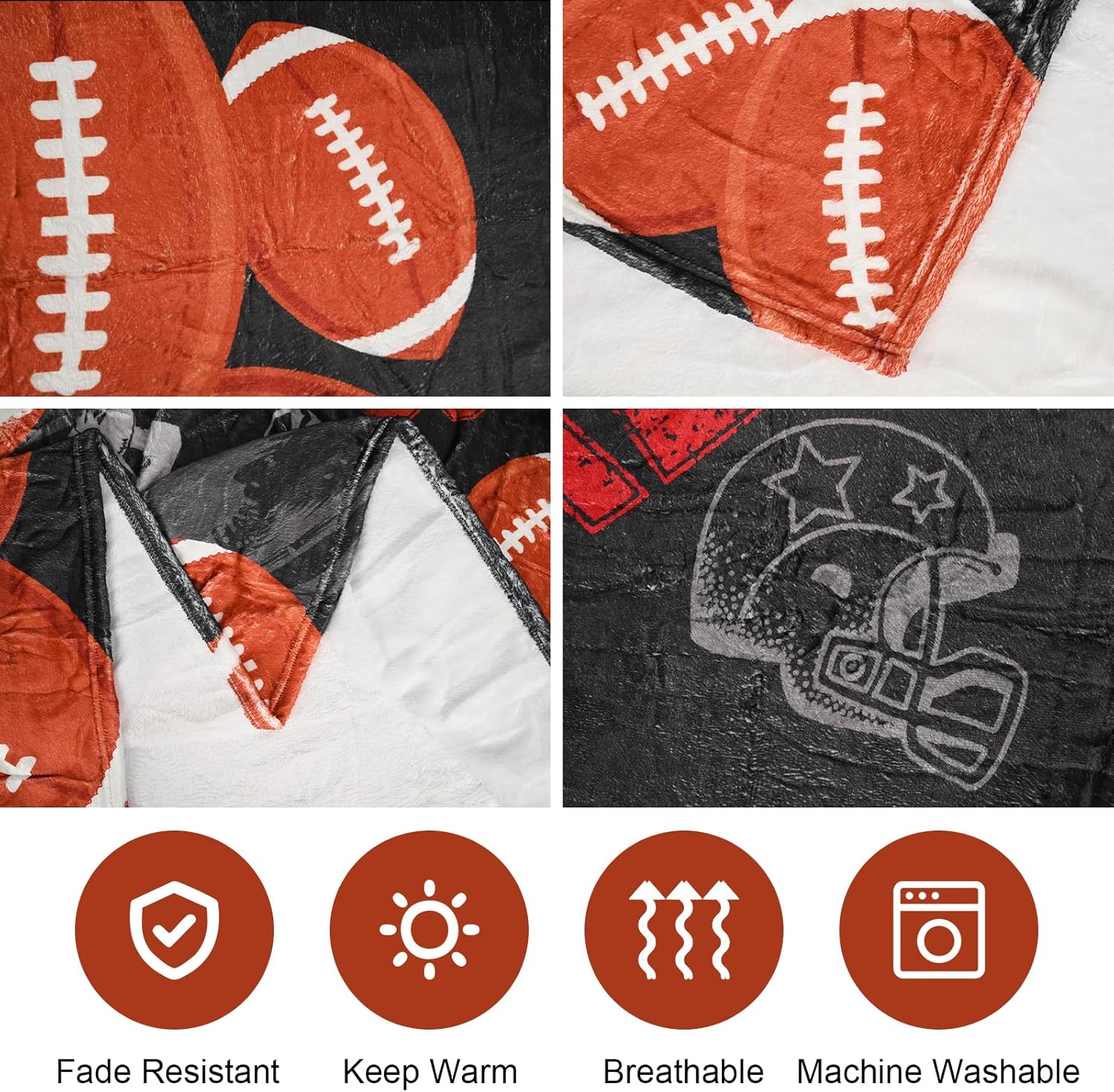 Foot Ball Blanket Gifts for Boys Men,Grey Soft Flannel Football Sports Theme Rugby Throw Blanket Foot Ball Lover for Bedroom Living Room Sofa Decor - Image 3