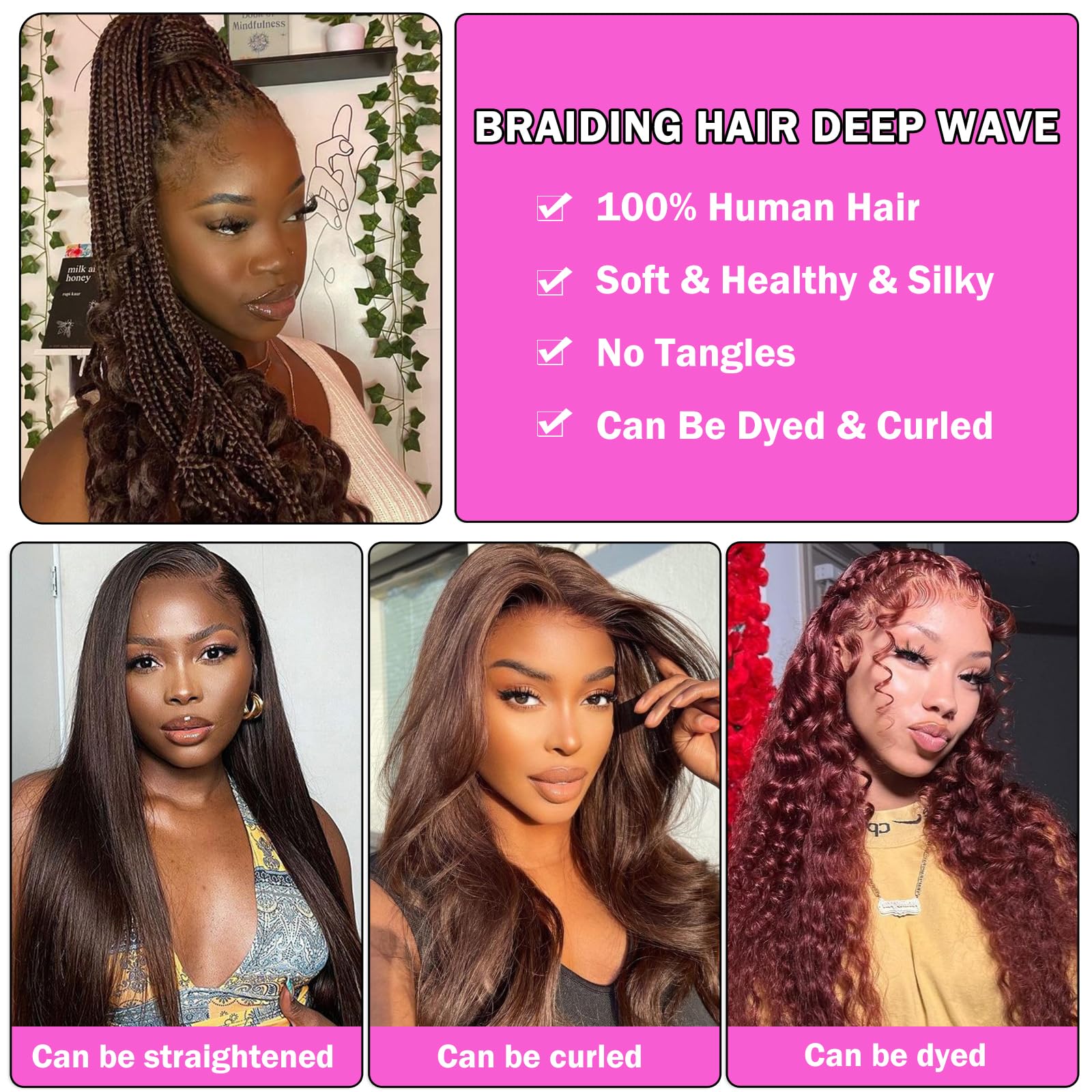Pelo humano a granel para trenzar de onda profunda 50cm 20 pulgadas pelo humano rizado brasileño para mujeres sin paquetes de tramas extensiones de cabello humano marrón chocolate