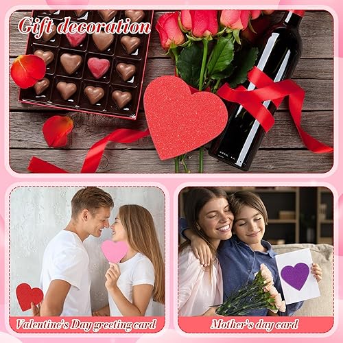 Miniatura 7 de Tatuo 120 calcomanías de corazón de espuma de 6 pulgadas a granel, autoadhesivas, corazones de espuma EVA, mate y purpurina para manualidades, día