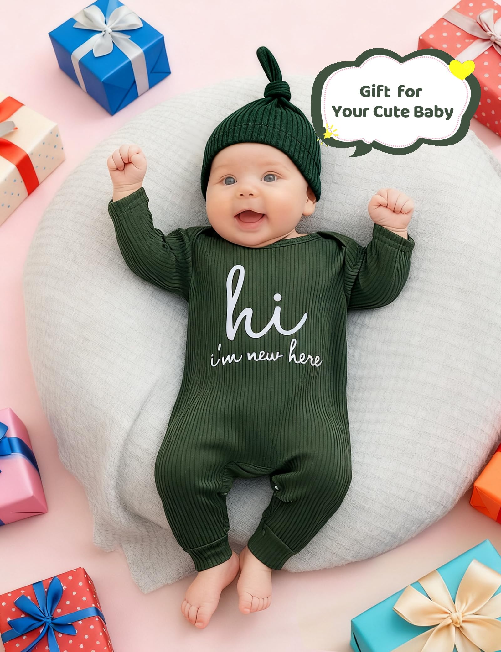 Unisex noworodek onesie prążkowane śpioszki dla małych dzieci z długim rękawem Pjs Jumpsuit kapelusz i rękawiczki